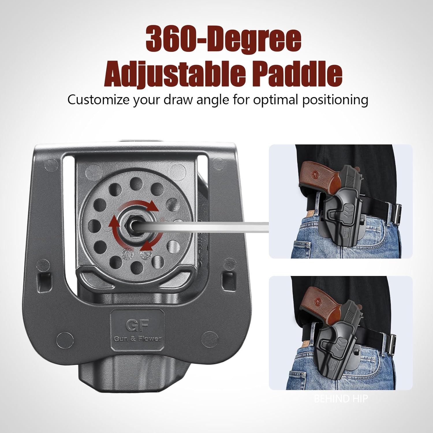 GUN & FLOWER OWB Makarov PM Paddle Holster - Level 2 Index Finger Release, 360° Adjustable Gearwheel Paddle, Fits 1.5" - 2.25" Belts, Optics Cut Ready, Right Hand, Open Muzzle Design (Black)