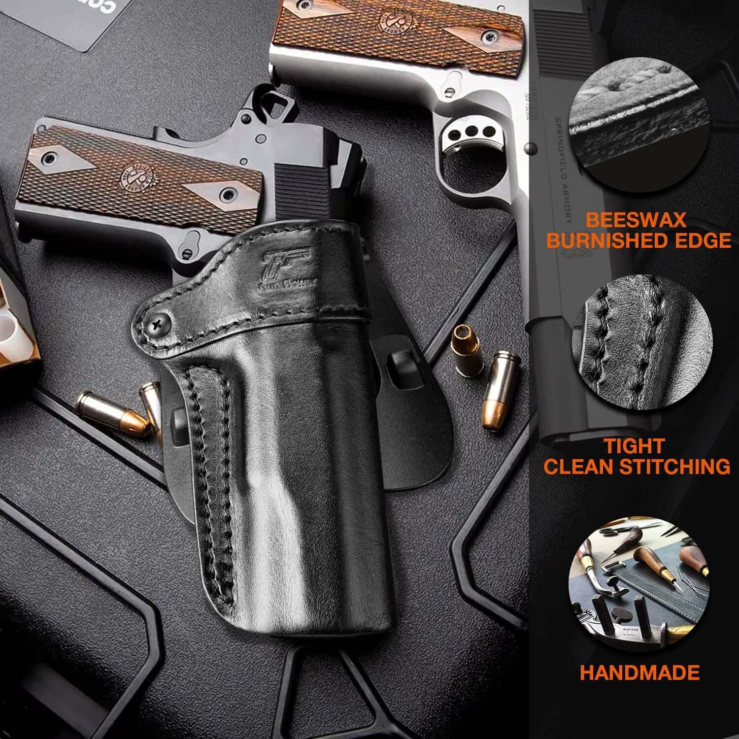 Handmade 1911 Leather Holster, Holster for Colt 1911/Kimber 1911/Springfield 1911/S&W 1911 and Most 1911 5'' No Rail Pistol, Full Grain Leather, Fits 1911 Models with 4'' and 5'' Barrels|Gun&Flower Gun & Flower