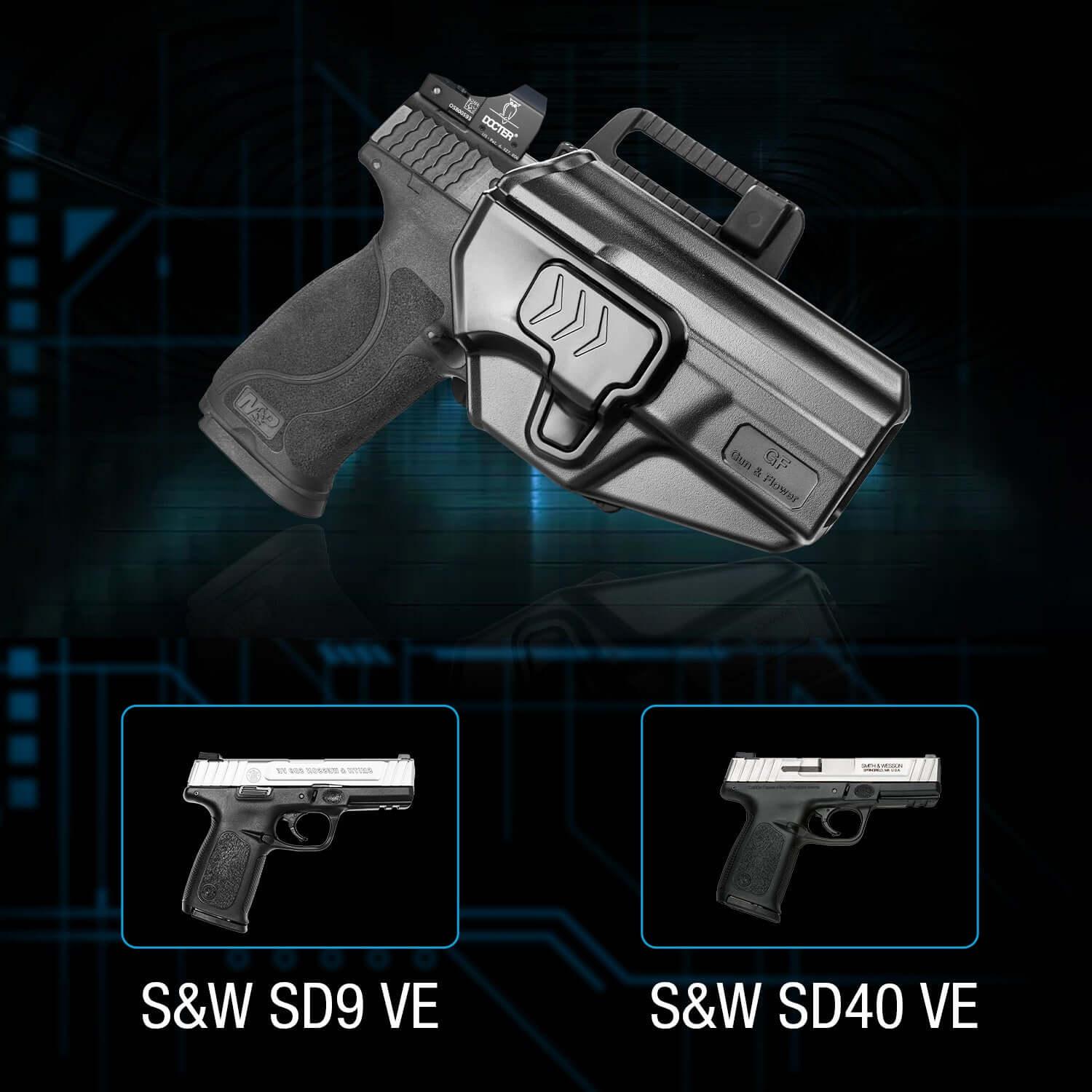 SD9VE & SD40VE Holster, Outside Waistband Holster for S&W SD9 VE & SD40 VE Pistol, Level II Retention, Index Finger Released, Angle adj, Quick Mounting/Dismounting, Right Hand, Fit 1.5-2.0''Belt Gun & Flower