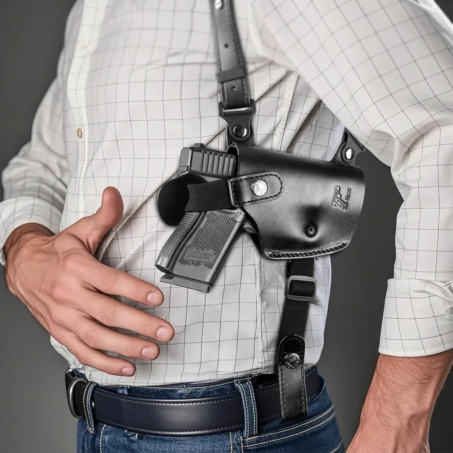 GUN & FLOWER Universal Leather Shoulder Holster Compatible with Glock 17/19/22/23, 1911, Taurus G2C/G3C, M&P 9, Sig P220/P226, 92FS, Right Hand