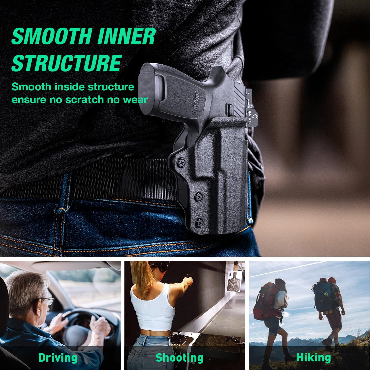 WARRIORLAND OWB KYDEX Holster Thumb Release & Optics Cut Fit: Sig Sauer P320 Full Size/Compact/ P320 M17/P320 M18/P320 X Carry/P320 XFM/P320 AXG Combat/P320 AXG Legion/P320 X Five, Outside Waistband 360 Degree Adj. Fits 1.5"-2.25" Belt, Right Hand polymerholster