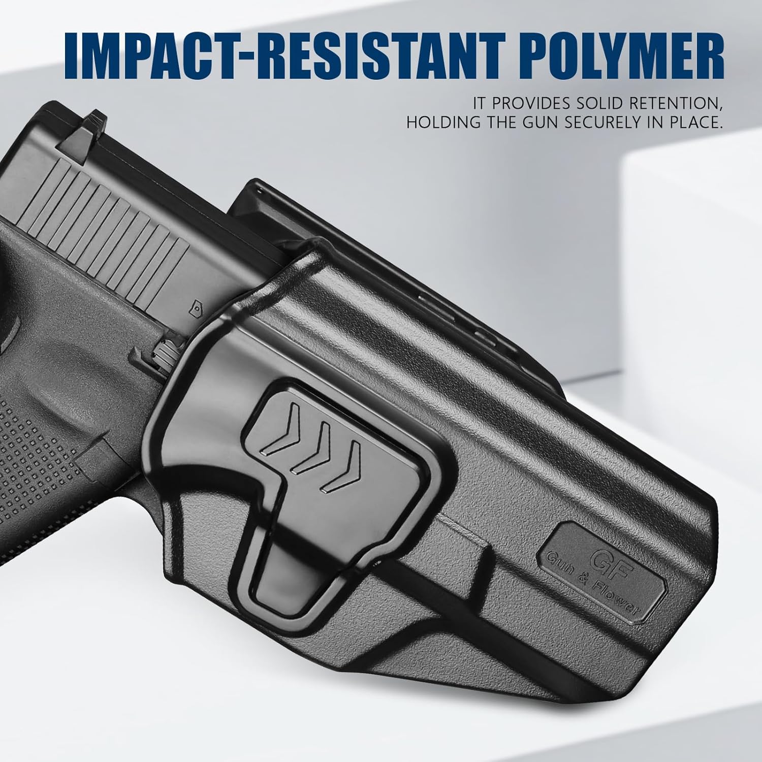 GUN & FLOWER OWB Holster Fits Golck 19 Gen3-5 G19X G23 Gen3-4 G26 Gen3-5 G32 Gen3-4 G44 G45, Outside Waistband Carry Belt Clip w/MOLLE Adapter, Level II Index Finger Release, 360 Degrees Adjustable, Right Hand polymerholster