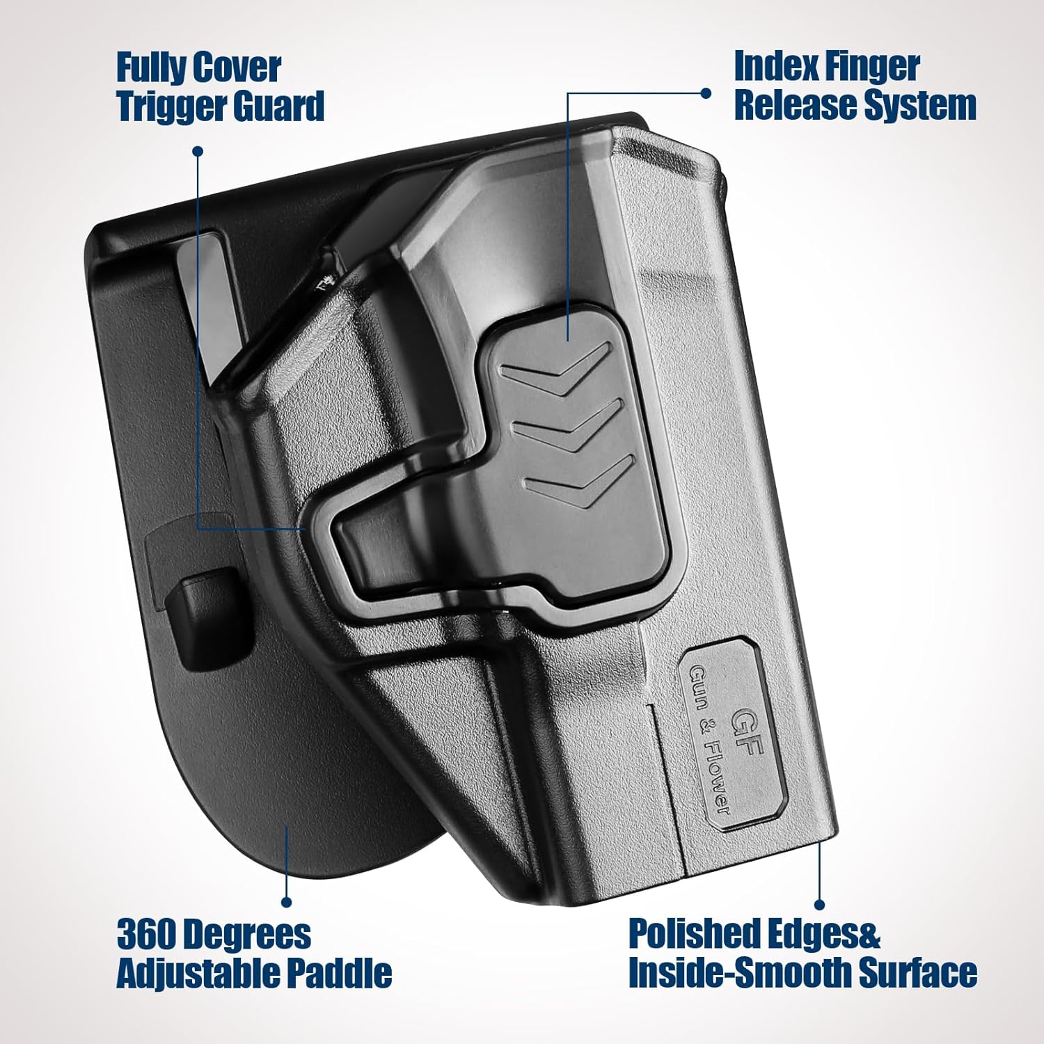 GUN & FLOWER OWB Paddle Holster Fits Taurus G2C Taurus G3C Taurus G3C TORO Taurus G3 Taurus PT111 Millennium G2 Taurus PT140 Millennium G2, Outside Waistband Carry Paddle w/Molle Adapter, Level II Index Finger Release, 360 Degrees Adjustable, Right Hand polymerholster