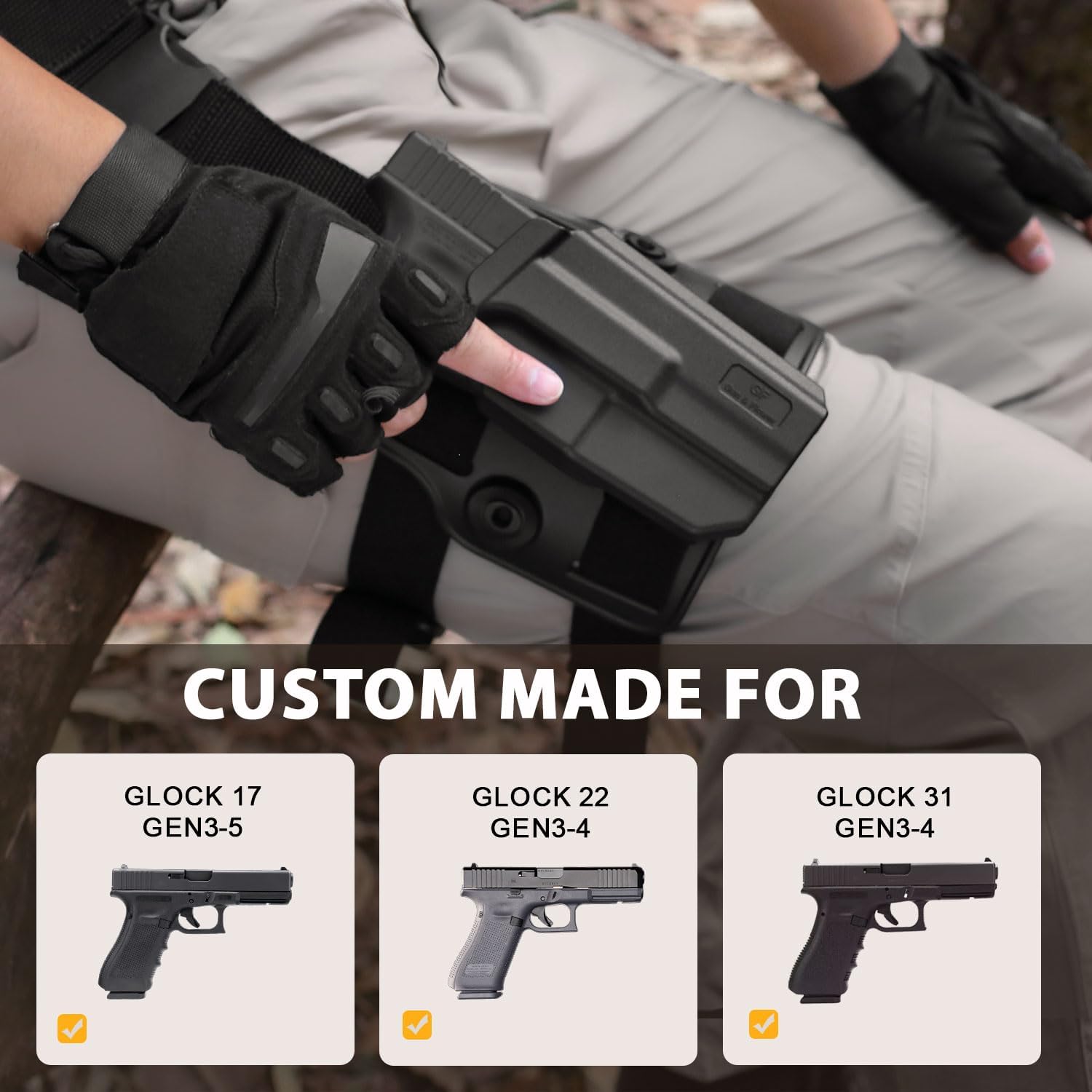 Level II Retention G17 Drop Leg Holster Compatible with G17 (Gen3-4), Not Fit G22/31 Gen5, Polymer Drop Leg Platform Holster, Thumb Release Holster GUN & FLOWER