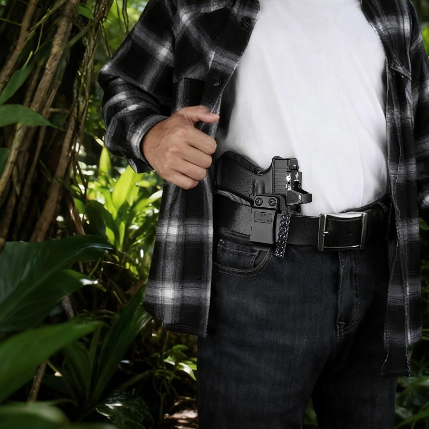 Glock 17/19 IWB Holster with Claw - Optic Cut, Adjustable Ride Height & Retention, Fits G19X/34/44/45 (Gen 1-5), G32 (Gen 3-4) & MOS Models, Right Hand GUN & FLOWER
