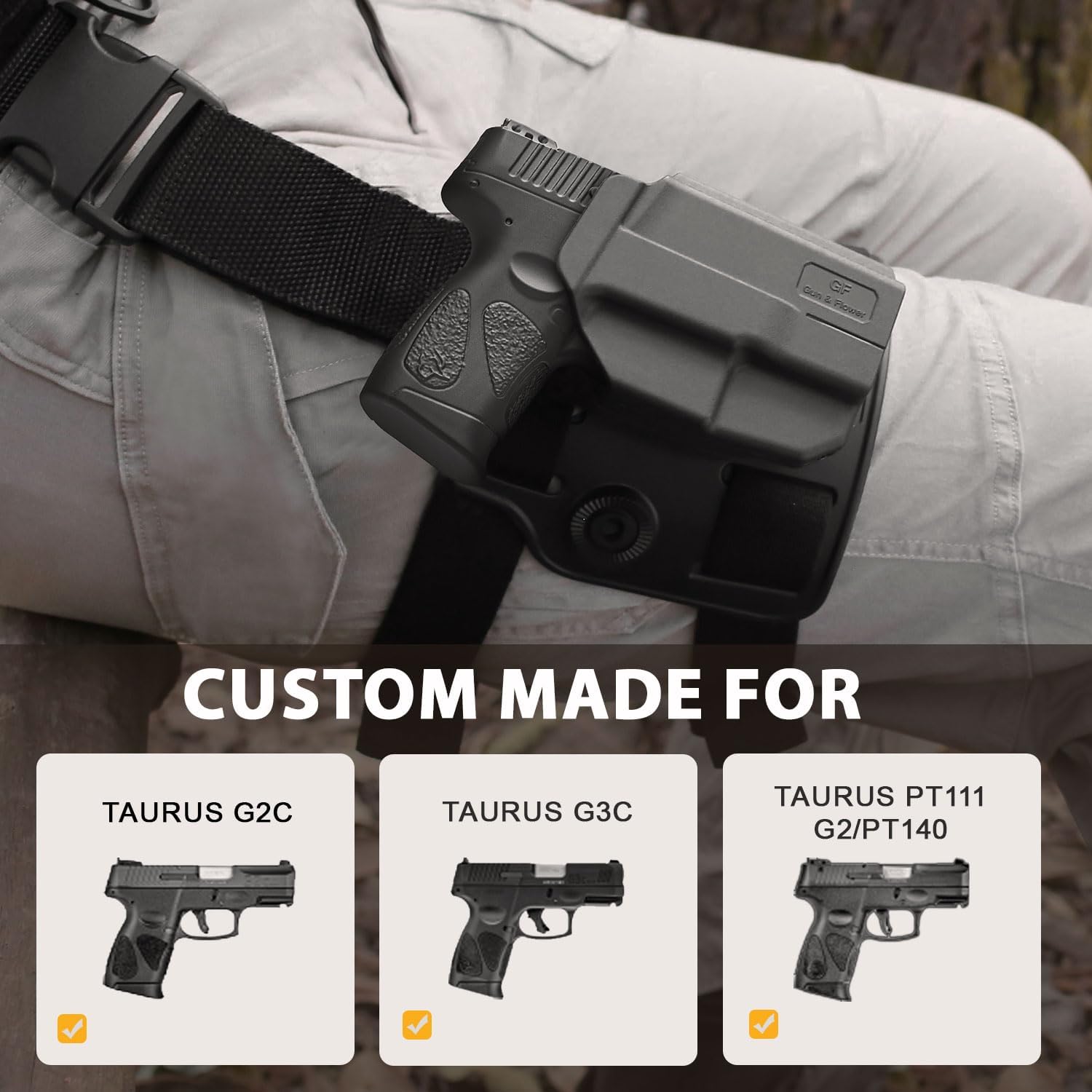Level II G2C Drop Leg Holster Compatible with Taurus G2C/G3C, Taurus Millennium G2 PT111/PT140, Polymer Drop Leg Platform Holster, Thumb Release Holster GUN & FLOWER