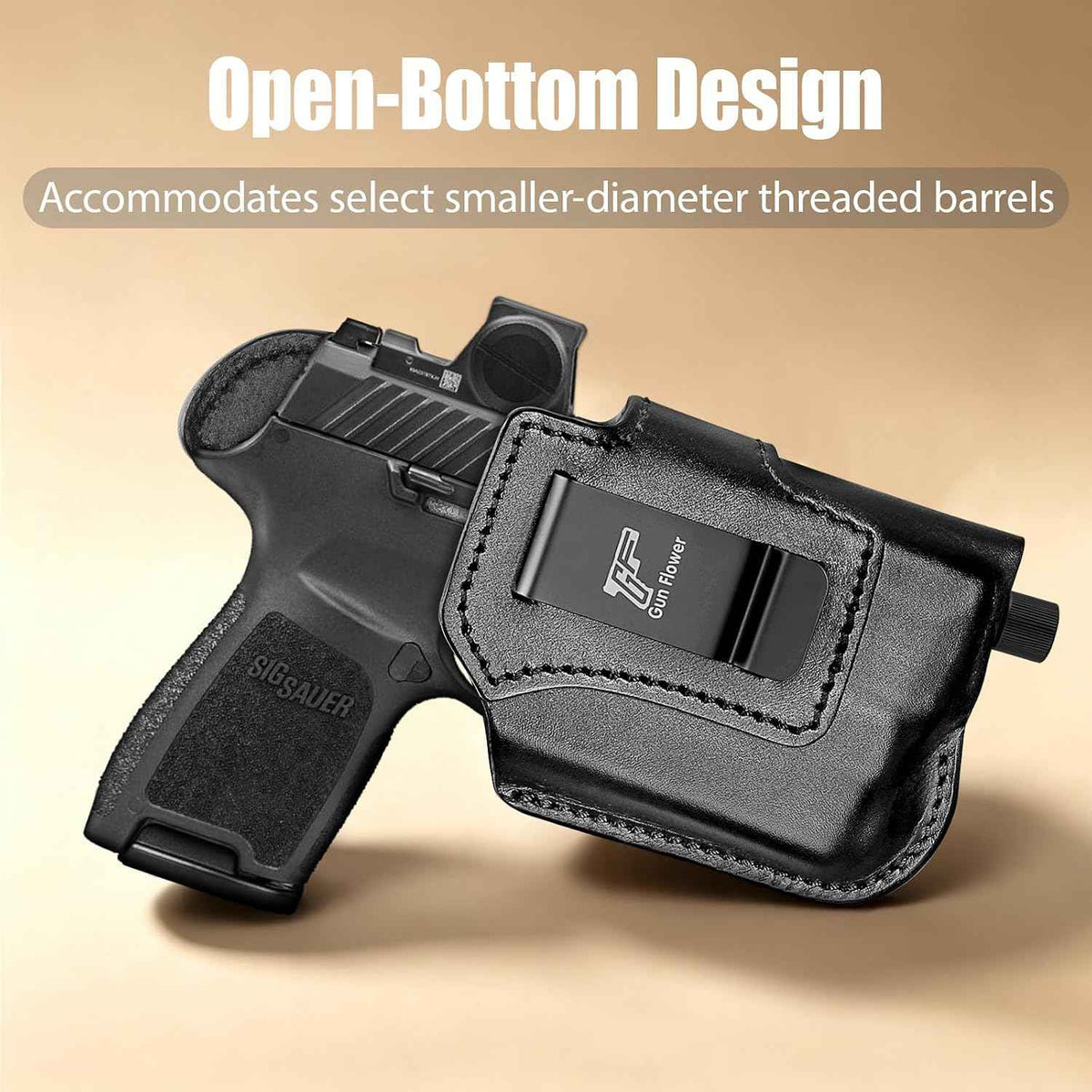 Sig P320 Compact / M18 IWB Black Leather Holster w/Olight Baldr S / Baldr Mini / RL Mini - Light-Bearing Optic Cut, Also Fits P320 XCarry & XCompact, 1.5"-1.75" Belts, Right Hand
