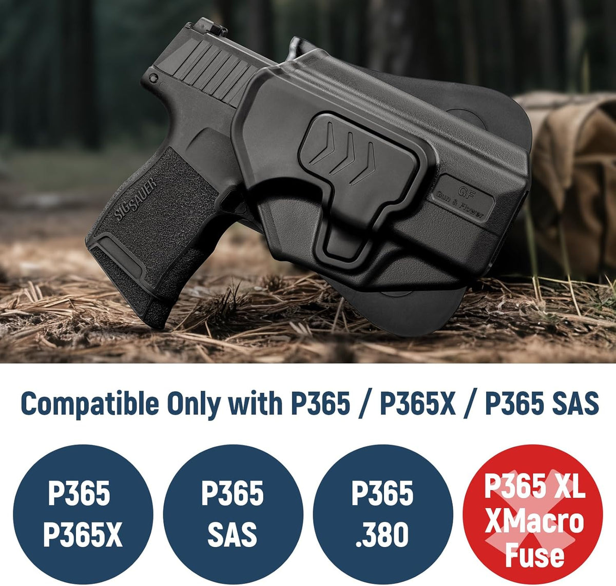 Gun & Flower P365 Quick Release Holster, OWB Holster for Sig Sauer P365X / P 365 SAS / P365 .380 ACP, Fast Detach Base, Index Finger Release, Adjustable Cant, Not for XL/XMacro - Polymerholster