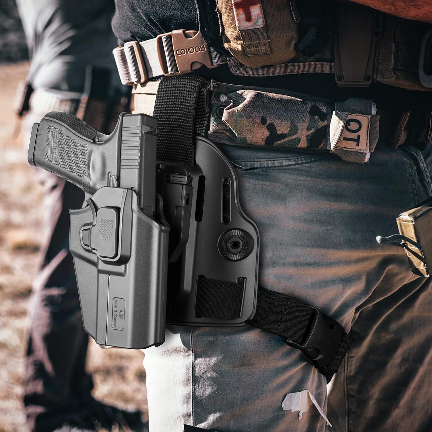 Level II Tactical Drop Leg Holster, Universal Leg Holster Fits 100+ Pistols, Thigh Holster for Glock 17 19,Beretta 92FS,S&W M&P 9mm/.40, Sig P320 P220,XD Series, Fit Most Full&Compact Size Pistols GUN & FLOWER
