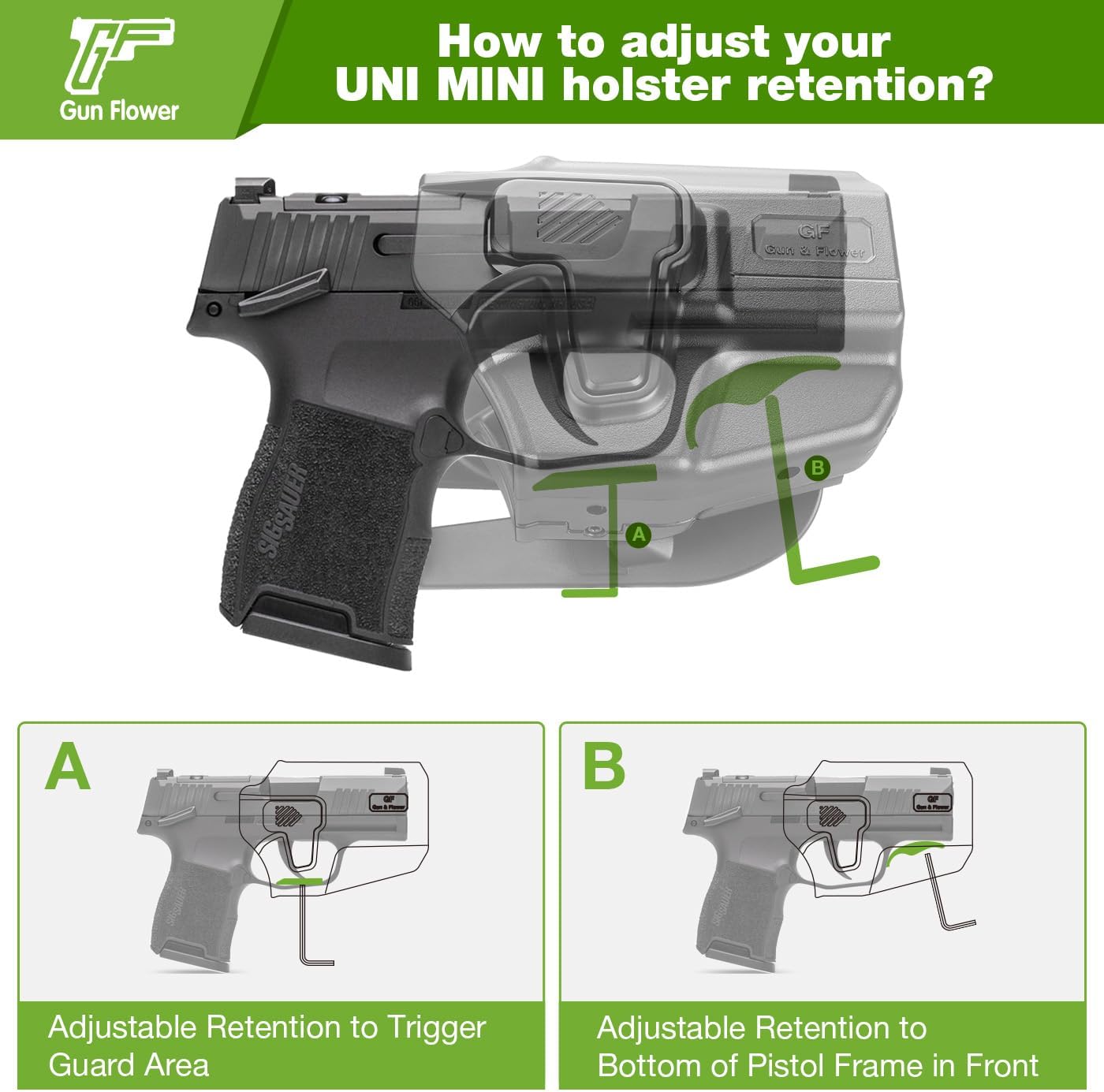 Universal OWB Holster, Compact Size Universal Holster for G3C /P365 Xmacro/M&P Shield Plus/G43 G43X MOS/Hellcat Pro/XDS/9mm/380 Shield EZ,Index Finger Release System,Adj Cant/Retention,Right Hand GUN & FLOWER