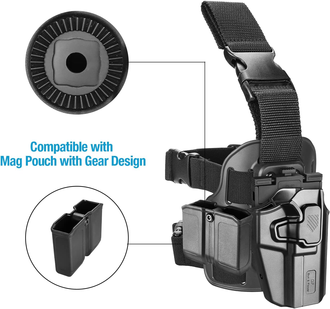 Level II Tactical Drop Leg Holster, Universal Leg Holster Fits 100+ Pistols, Thigh Holster for Glock 17 19,Beretta 92FS,S&W M&P 9mm/.40, Sig P320 P220,XD Series, Fit Most Full&Compact Size Pistols GUN & FLOWER