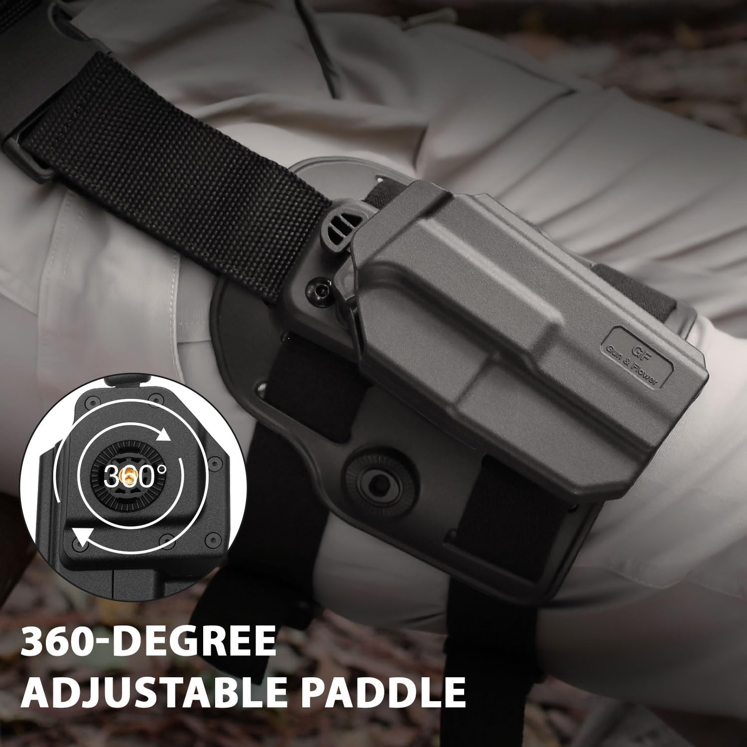 Level II Retention G17 Drop Leg Holster Compatible with G17 (Gen3-4), Not Fit G22/31 Gen5, Polymer Drop Leg Platform Holster, Thumb Release Holster GUN & FLOWER