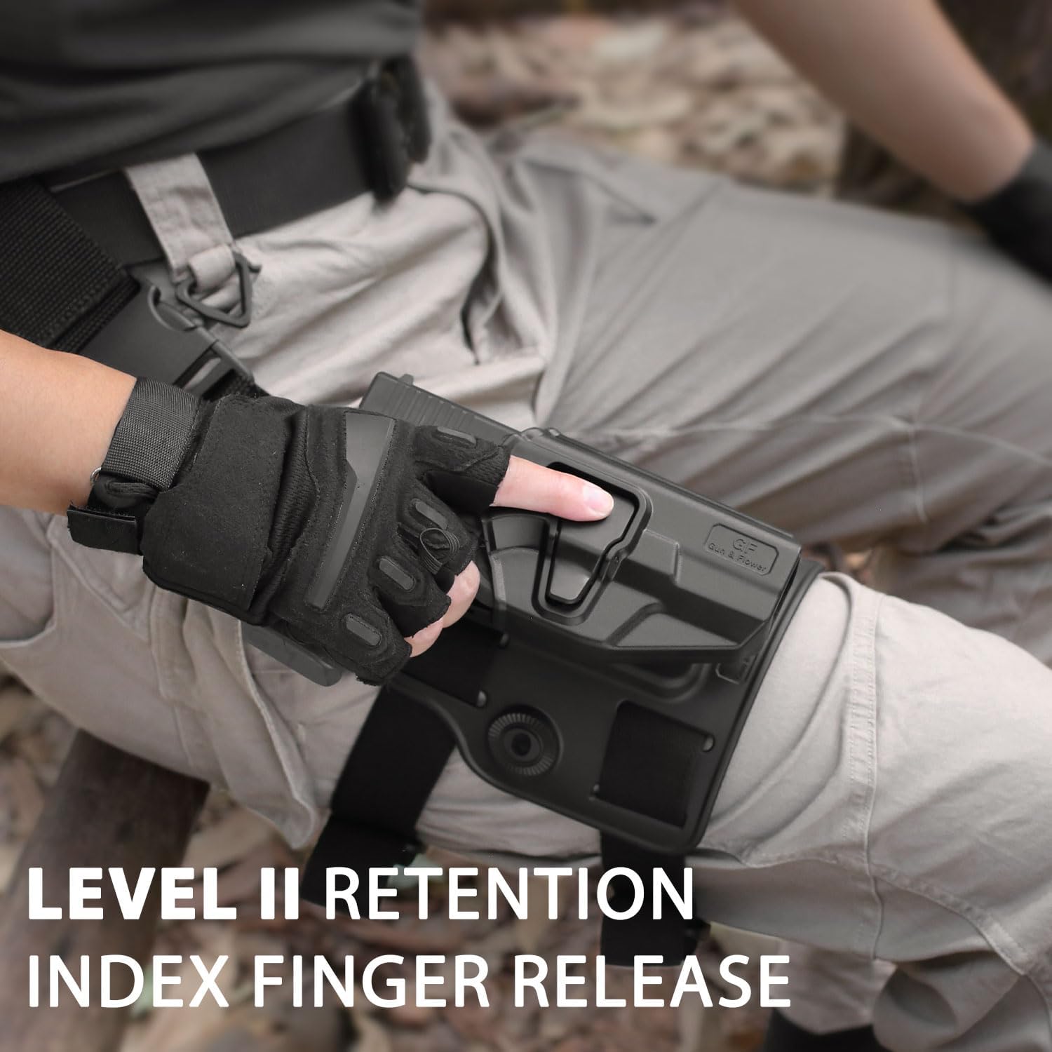 Gun & Flower Level II Tactical Drop Leg Holster,Thigh Holster Fit G19 GEN 3-5 G19X/44/45, Adjustable,Level II Retention Index Finger Release,Toolless Adjustment, Right Hand GUN & FLOWER