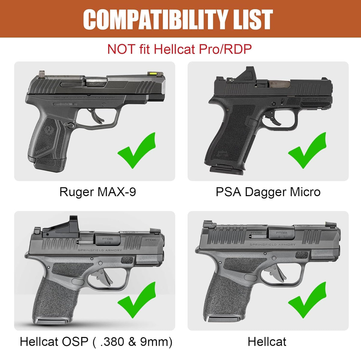 Ruger MAX-9 / PSA Dagger Micro / Springfield Hellcat / Hellcat OSP IWB Leather Holster - Optic Cut Concealed Carry, Fits 1.5"-1.75" Belt, Premium Leather Right Hand - GUN & FLOWER