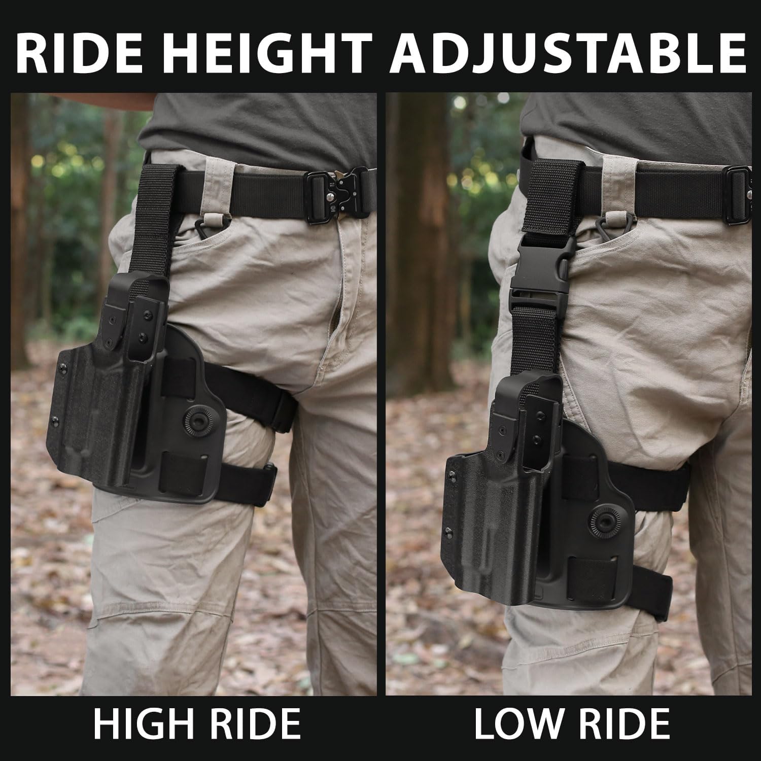 GUN & FLOWER Drop Leg Platform for Glock 17/19 (Gen3-5), Glock 22/23/31/32 (Gen3-4), Glock 19X/44/45 w/TLR-1 - Level 2 Holster + Mag Holes - Adjustable (No Mag Pouches) GUN & FLOWER