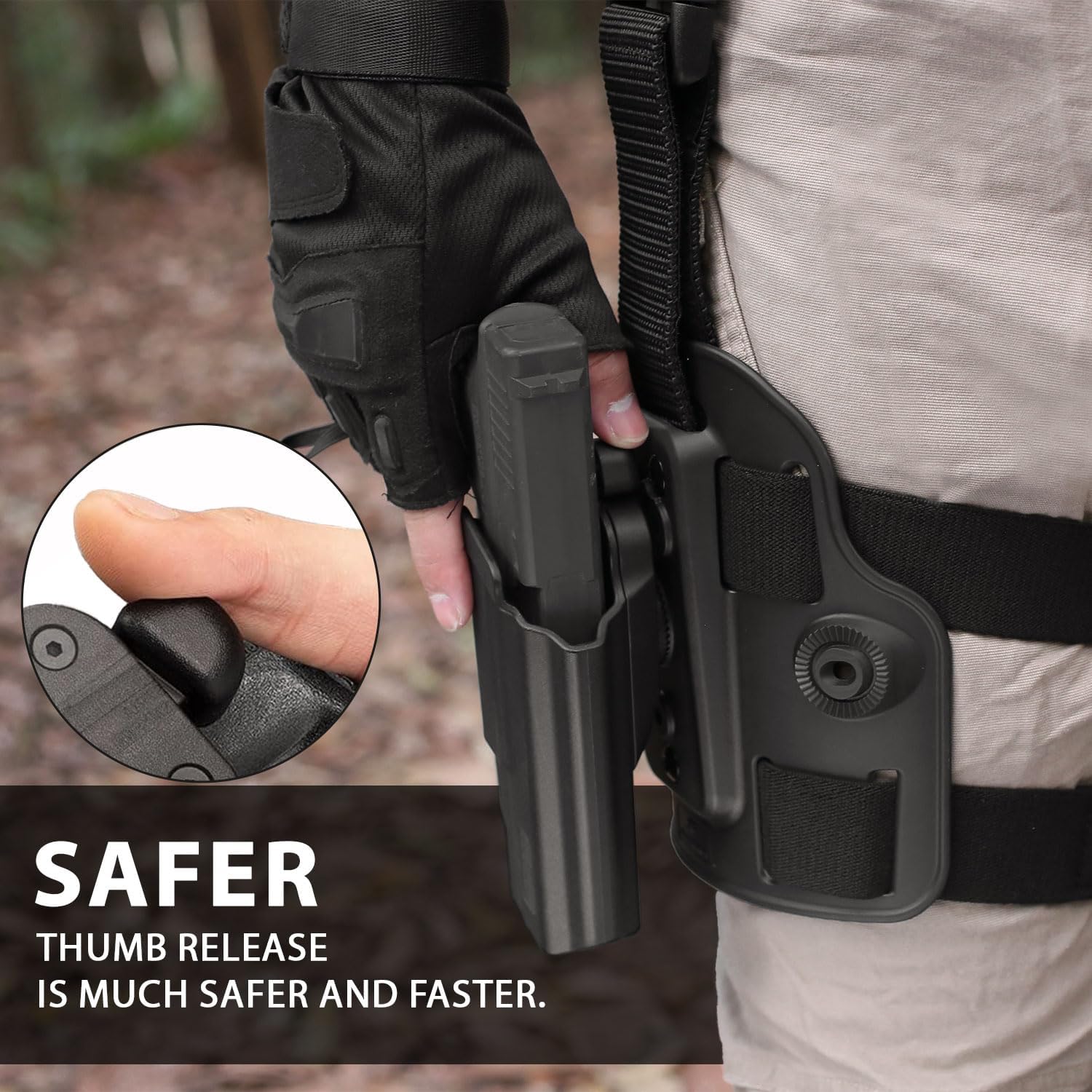 Level II Retention G17 Drop Leg Holster Compatible with G17 (Gen3-4), Not Fit G22/31 Gen5, Polymer Drop Leg Platform Holster, Thumb Release Holster GUN & FLOWER