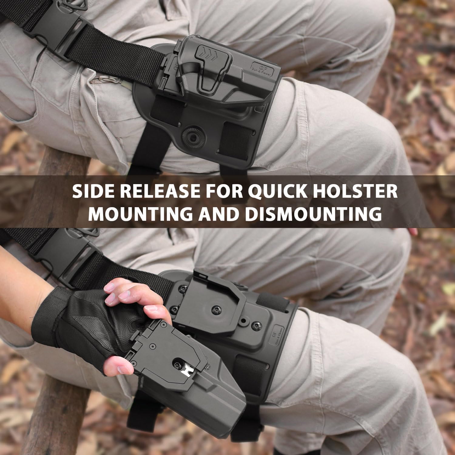 Gun & Flower Level II Tactical Drop Leg Holster,Thigh Holster Fit G19 GEN 3-5 G19X/44/45, Adjustable,Level II Retention Index Finger Release,Toolless Adjustment, Right Hand GUN & FLOWER