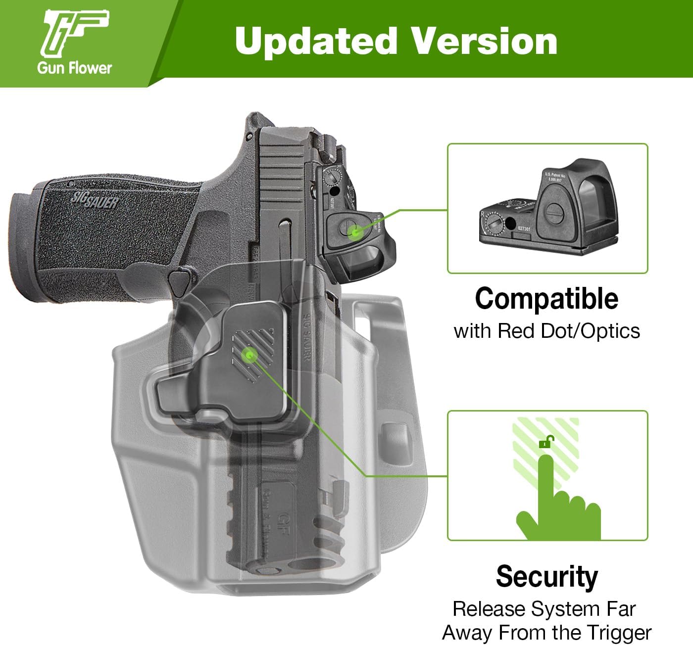 Universal OWB Holster, Compact Size Universal Holster for G3C /P365 Xmacro/M&P Shield Plus/G43 G43X MOS/Hellcat Pro/XDS/9mm/380 Shield EZ,Index Finger Release System,Adj Cant/Retention,Right Hand GUN & FLOWER