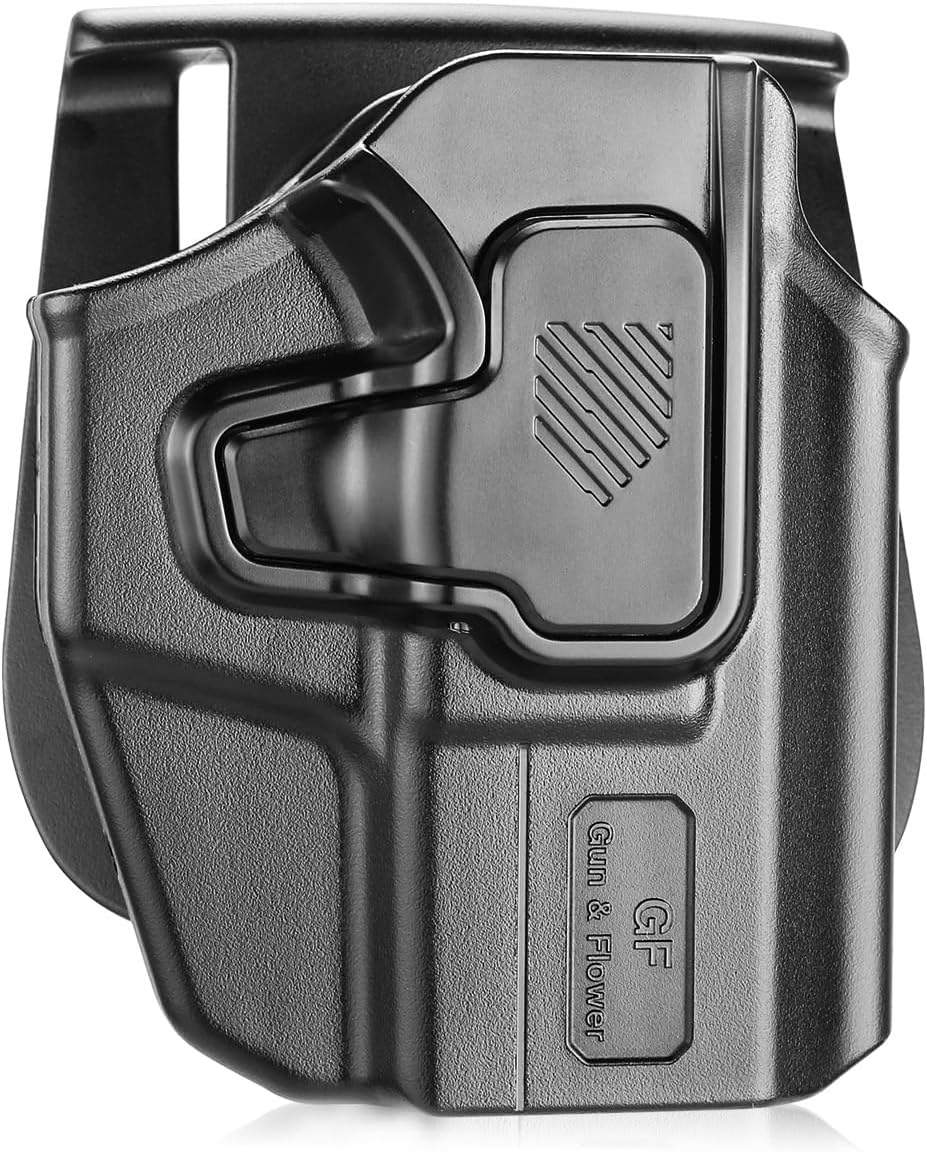 Universal OWB Holster, Compact Size Universal Holster for G3C /P365 Xmacro/M&P Shield Plus/G43 G43X MOS/Hellcat Pro/XDS/9mm/380 Shield EZ,Index Finger Release System,Adj Cant/Retention,Right Hand GUN & FLOWER