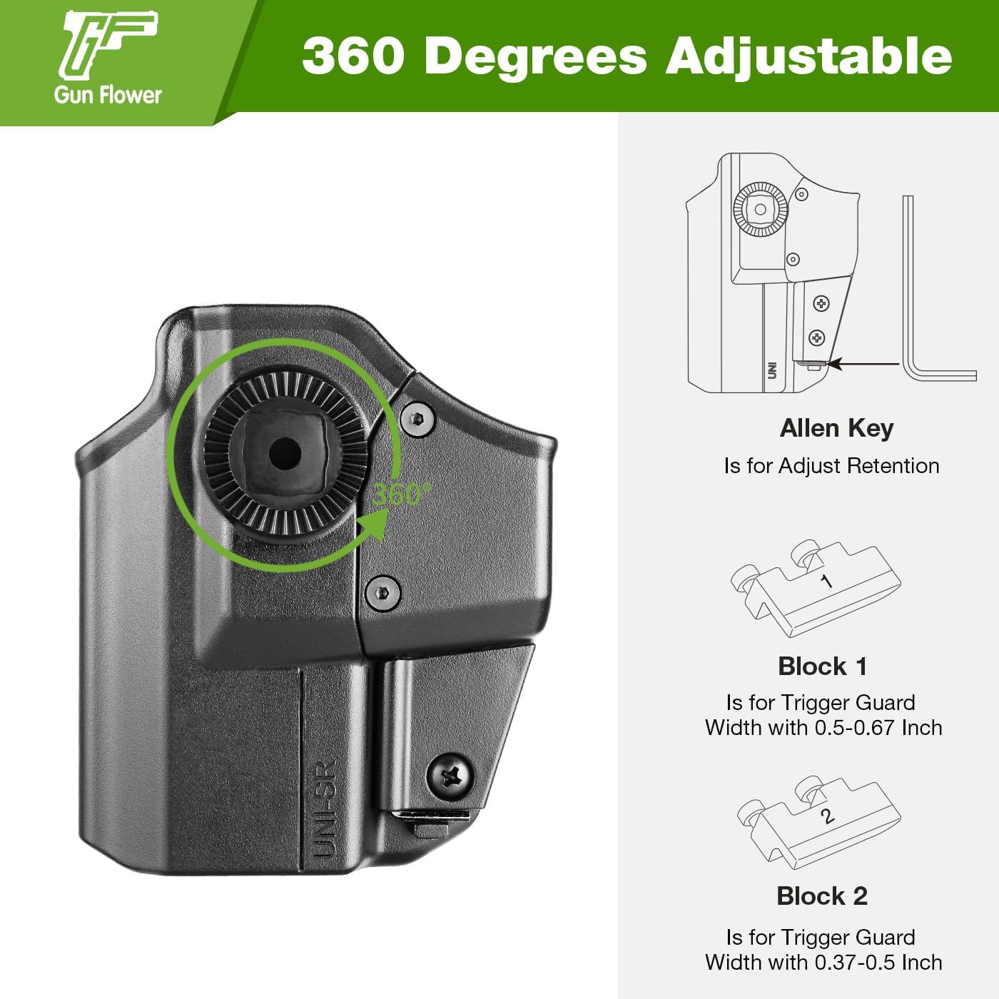Universal OWB Holster, Compact Size Universal Holster for G3C /P365 Xmacro/M&P Shield Plus/G43 G43X MOS/Hellcat Pro/XDS/9mm/380 Shield EZ,Index Finger Release System,Adj Cant/Retention,Right Hand GUN & FLOWER