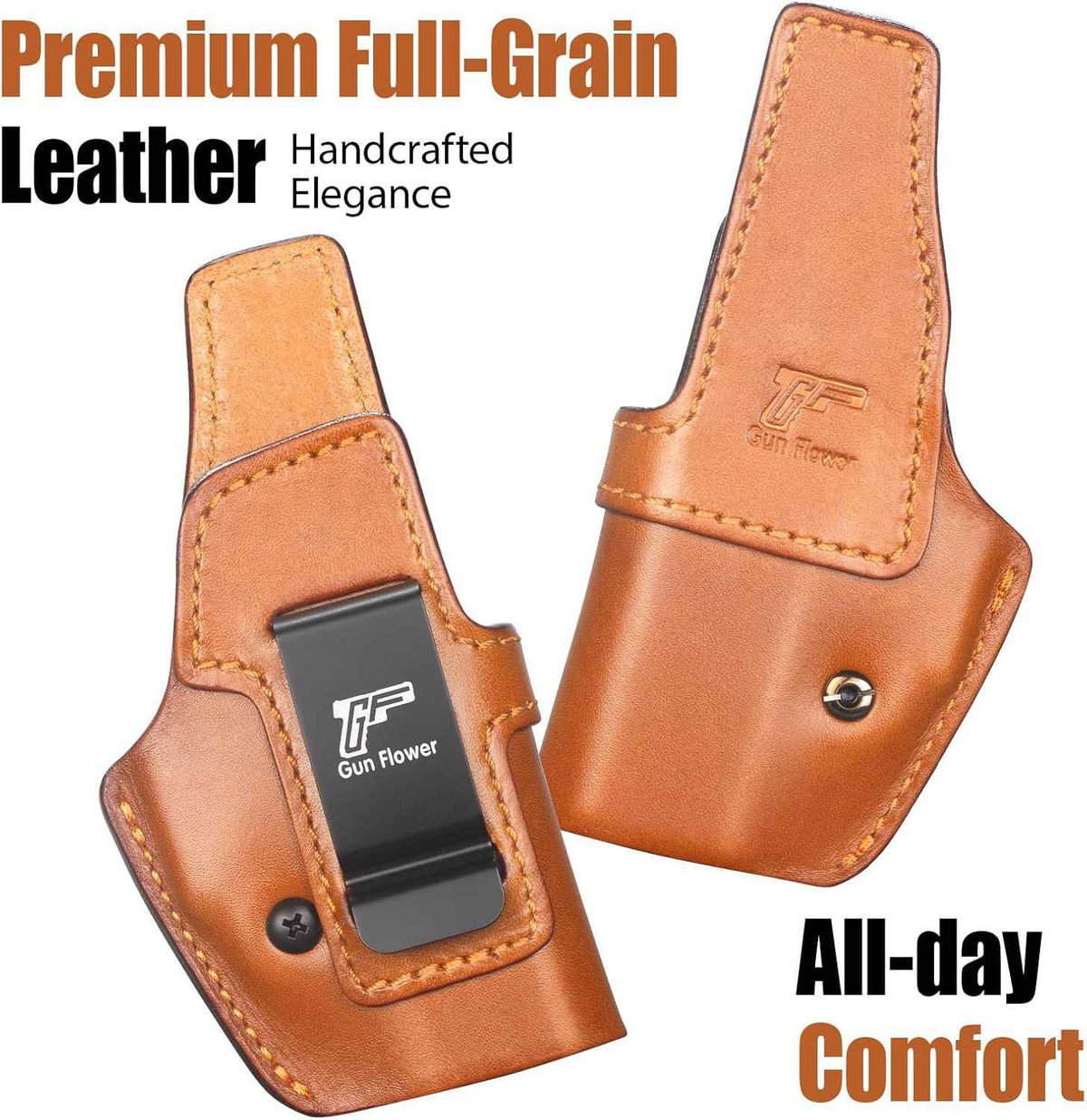 Glock 43/43X/43X MOS IWB Leather Holster - Optic Cut Concealed Carry, Appendix Inside Waistband, Fits 1.5"-1.75" Belt, Brown/Black Right Hand - GUN & FLOWER