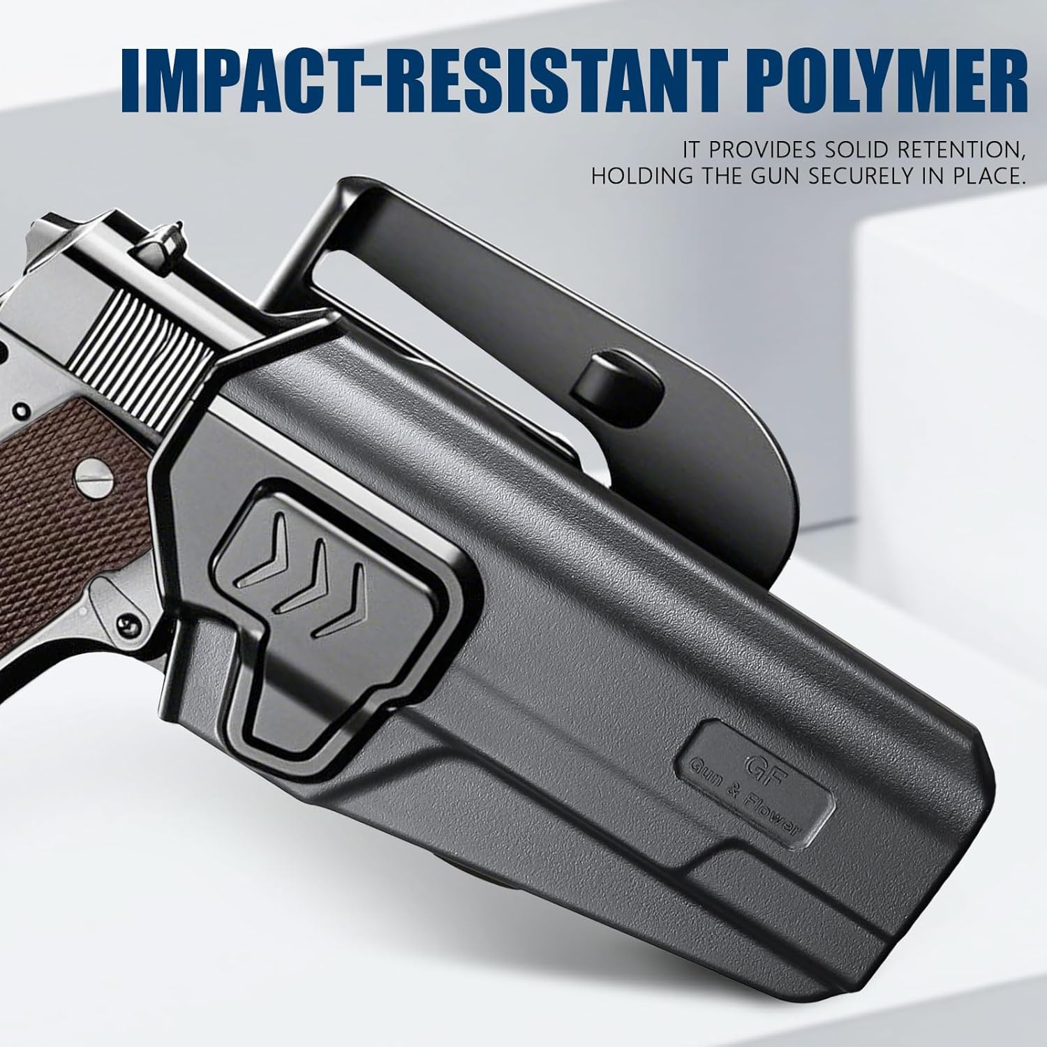 GUN & FLOWER OWB Holster Fit 1911 Colt-Elite Force-Kimber-Springfield-RIA-S&W-Ruger-Taurus-Rock Island and Most 1911 5'' No Rail, Index Finger Release, 360 Degrees Adjustable Paddle w/Molle Adapter polymerholster