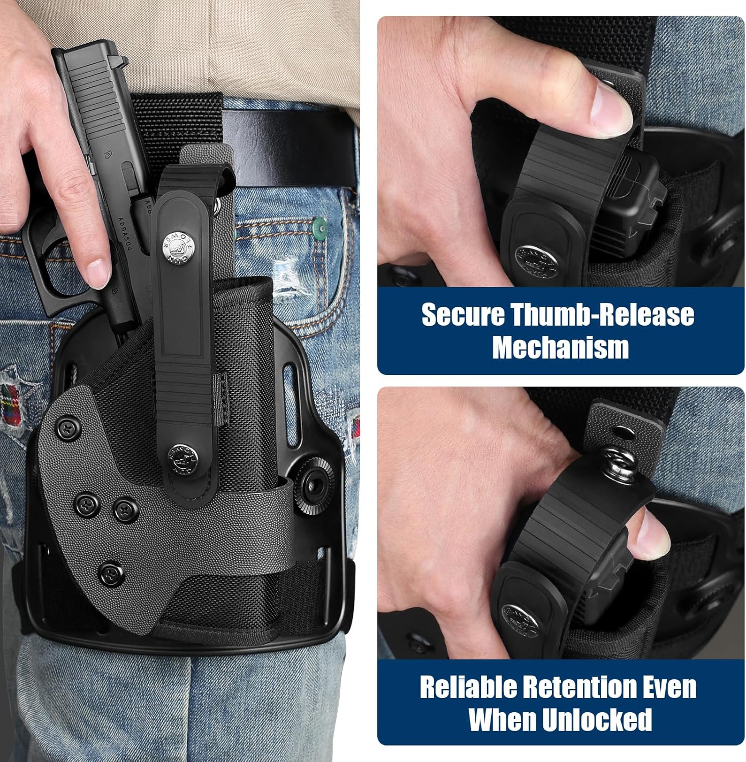 Universal Adjustable Drop Leg Holster - Fits Glock 17 19 22 23 26 Gen3-5, Taurus G2C G3C G3 XL, Beretta 92FS PX4 APX, M&P 9MM Compact, Canik TP9 SF Elite, CZ P07 P09 P10C | Tactical Thigh Platform (No Optic)