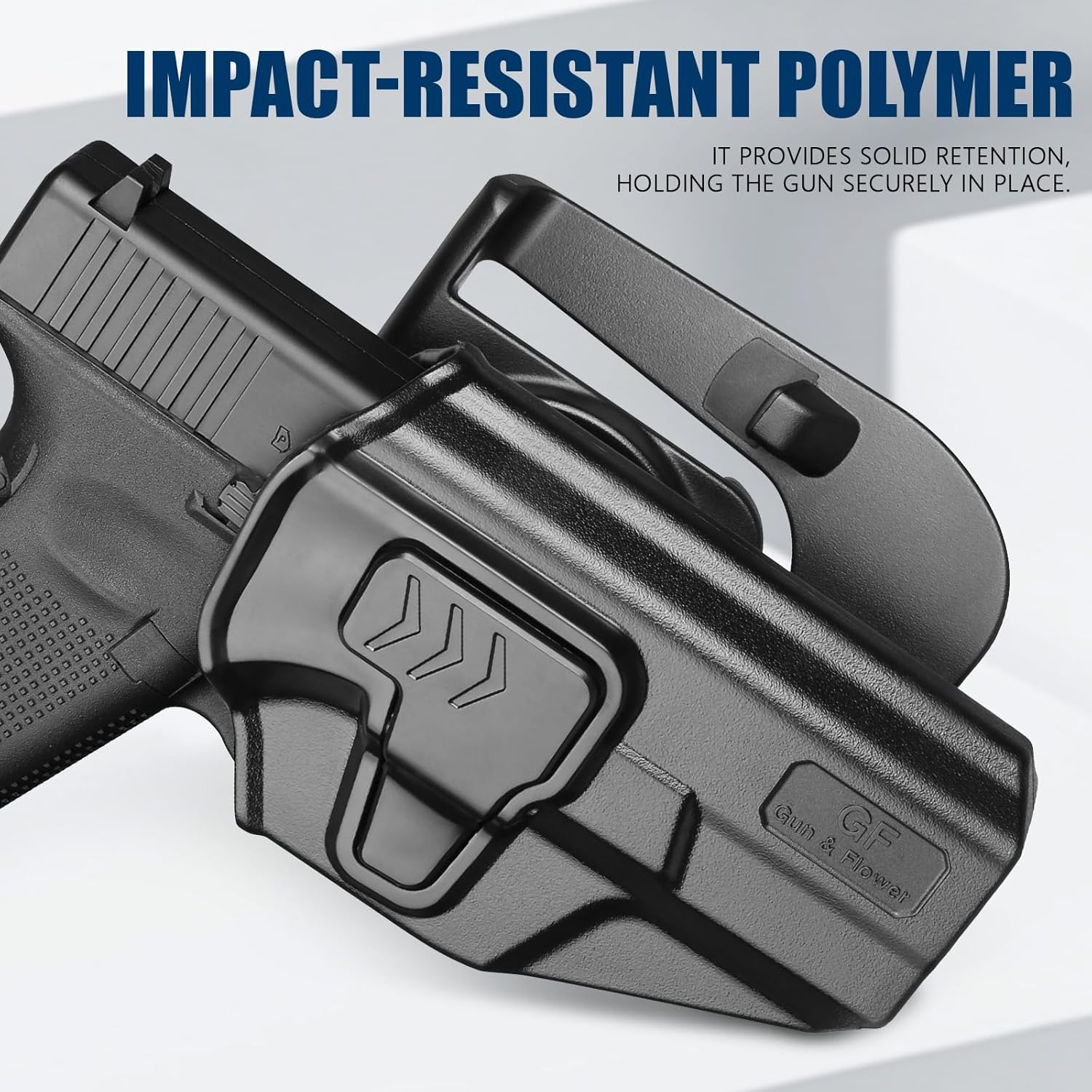 GUN & FLOWER OWB Paddle Holster Fits Glock G19 Gen3-5, G23/G32 Gen3-4, G19X/G44/G45, Outside Waistband Carry Paddle w/Molle Adapter, Level II Index Finger Release, 360 Degrees Adjustable, Right Hand