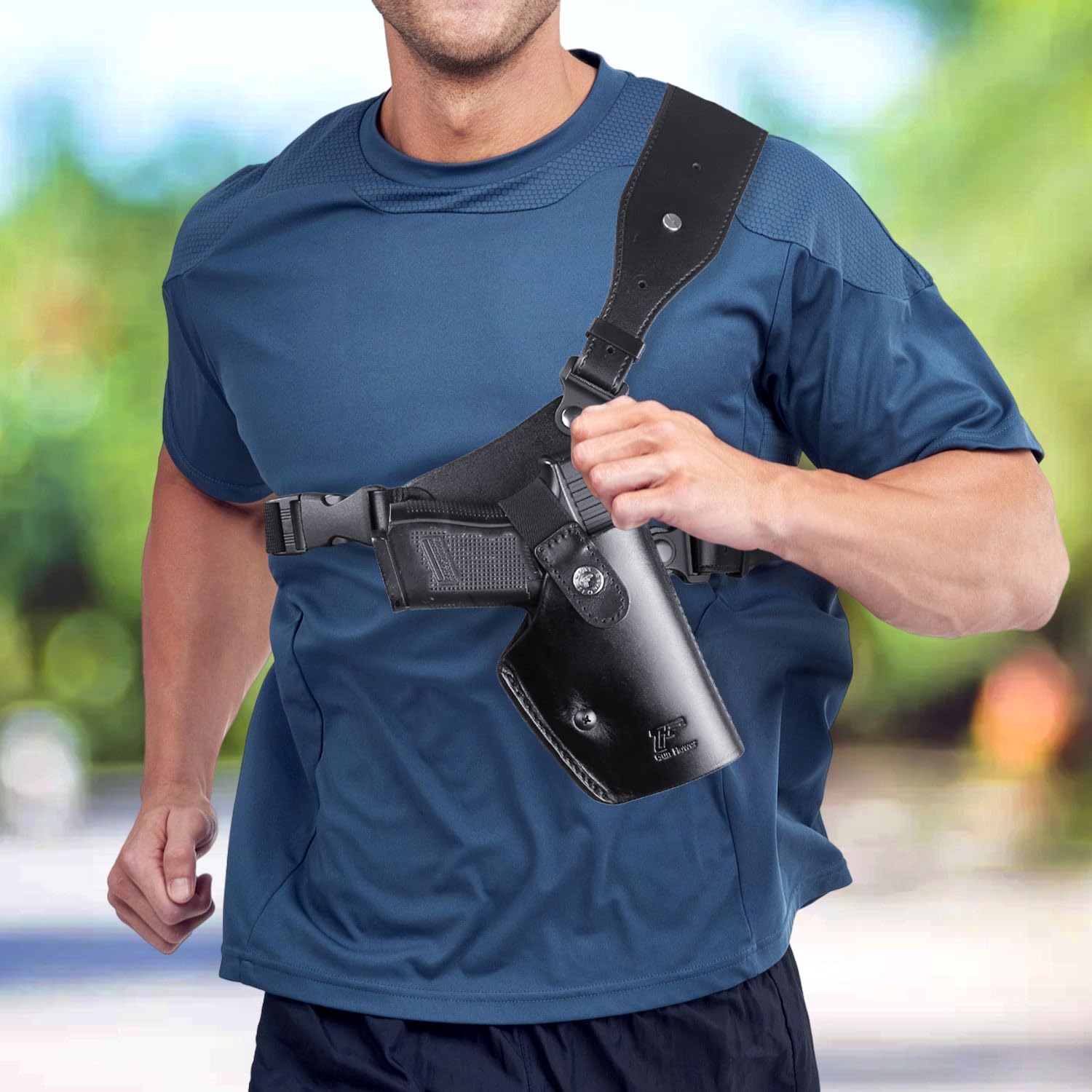 GUN & FLOWER Universal Leather Shoulder Holster Compatible with Glock 17/19/22/23, 1911, Taurus G2C/G3C, M&P 9, Sig P220/P226, 92FS, Right Hand polymerholster