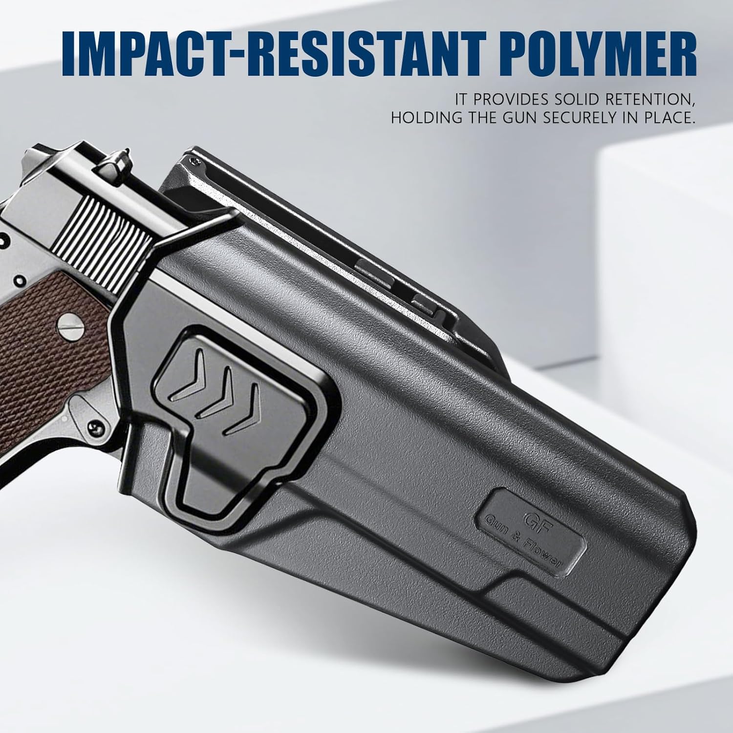 GUN & FLOWER OWB Holster Fit 1911 Colt-Elite Force-Kimber-Springfield-RIA-S&W-Ruger-Taurus-Rock Island and Most 1911 5'' No Rail, Index Finger Release, 360 Degrees Adjustable Belt Clip w/Molle Adapter polymerholster