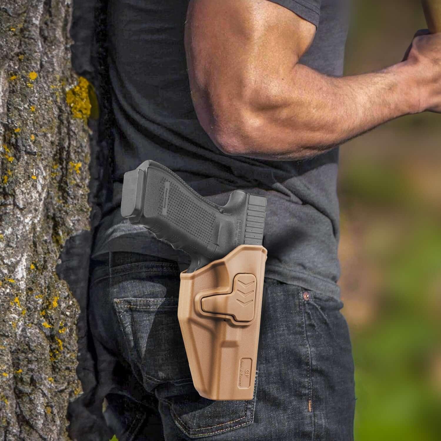 G17 Holster, OWB Holster Fits G17/19/31/32(Gen1-5), G22/23 (Gen 1-4), G19x/45, Open Carry Holster for Outside Waistband, Level II Retention, 360 Adjustable, Right Hand|Gun & Flower Gun & Flower