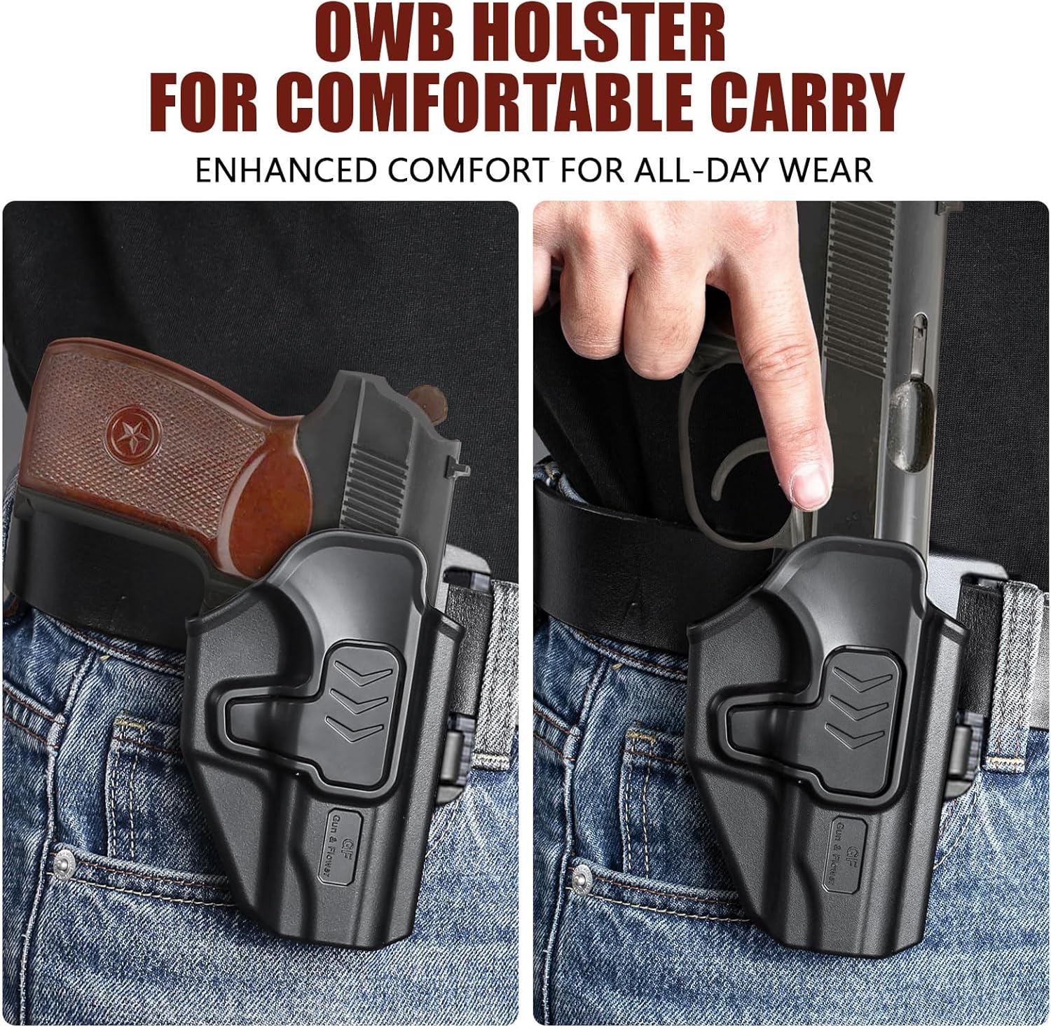 GUN & FLOWER OWB Makarov PM Paddle Holster - Level 2 Index Finger Release, 360° Adjustable Gearwheel Paddle, Fits 1.5" - 2.25" Belts, Optics Cut Ready, Right Hand, Open Muzzle Design (Black)