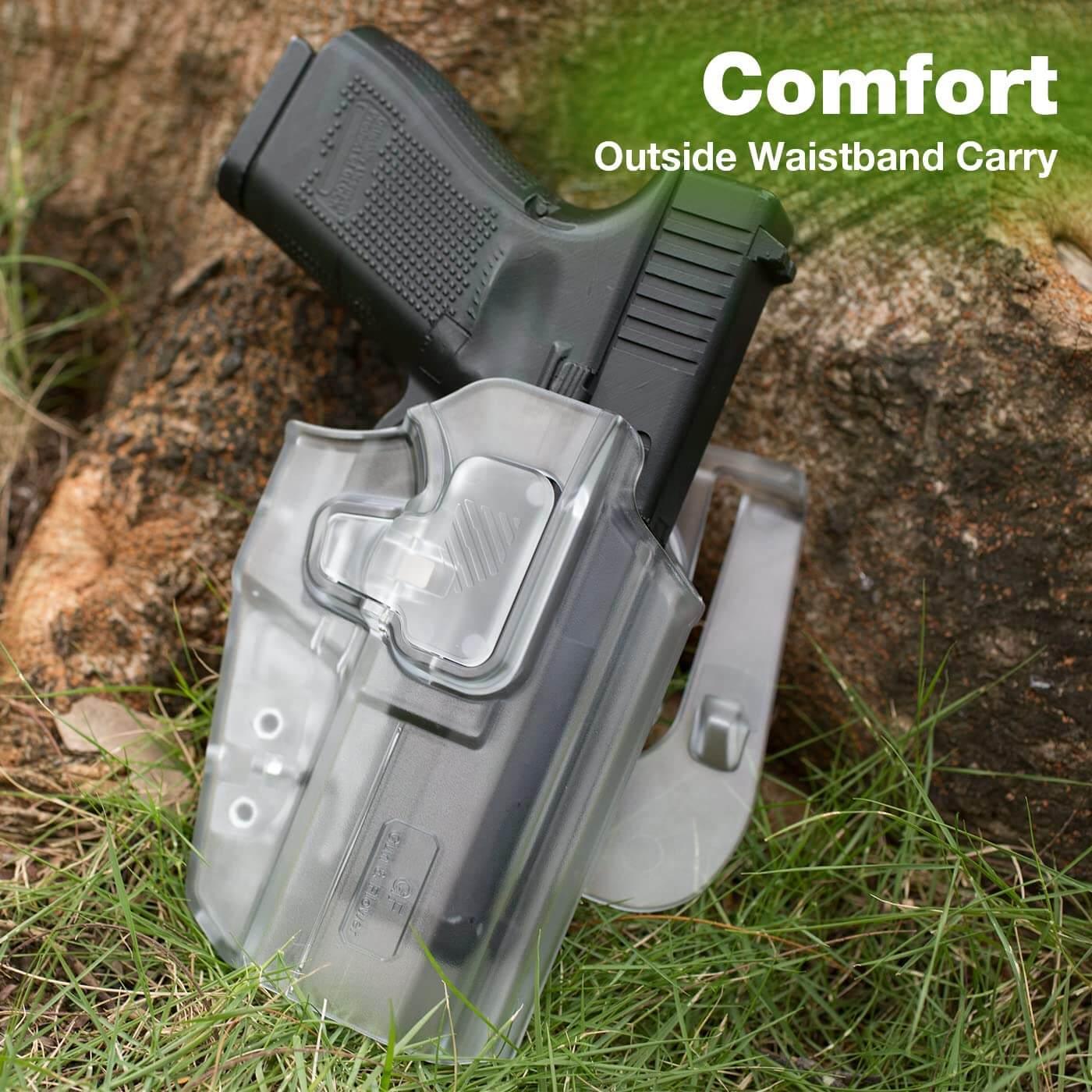 Frosted Clear Universal OWB Paddle Holster Level II with Index Finger Release & Optics Cut, Right Hand Gun & Flower