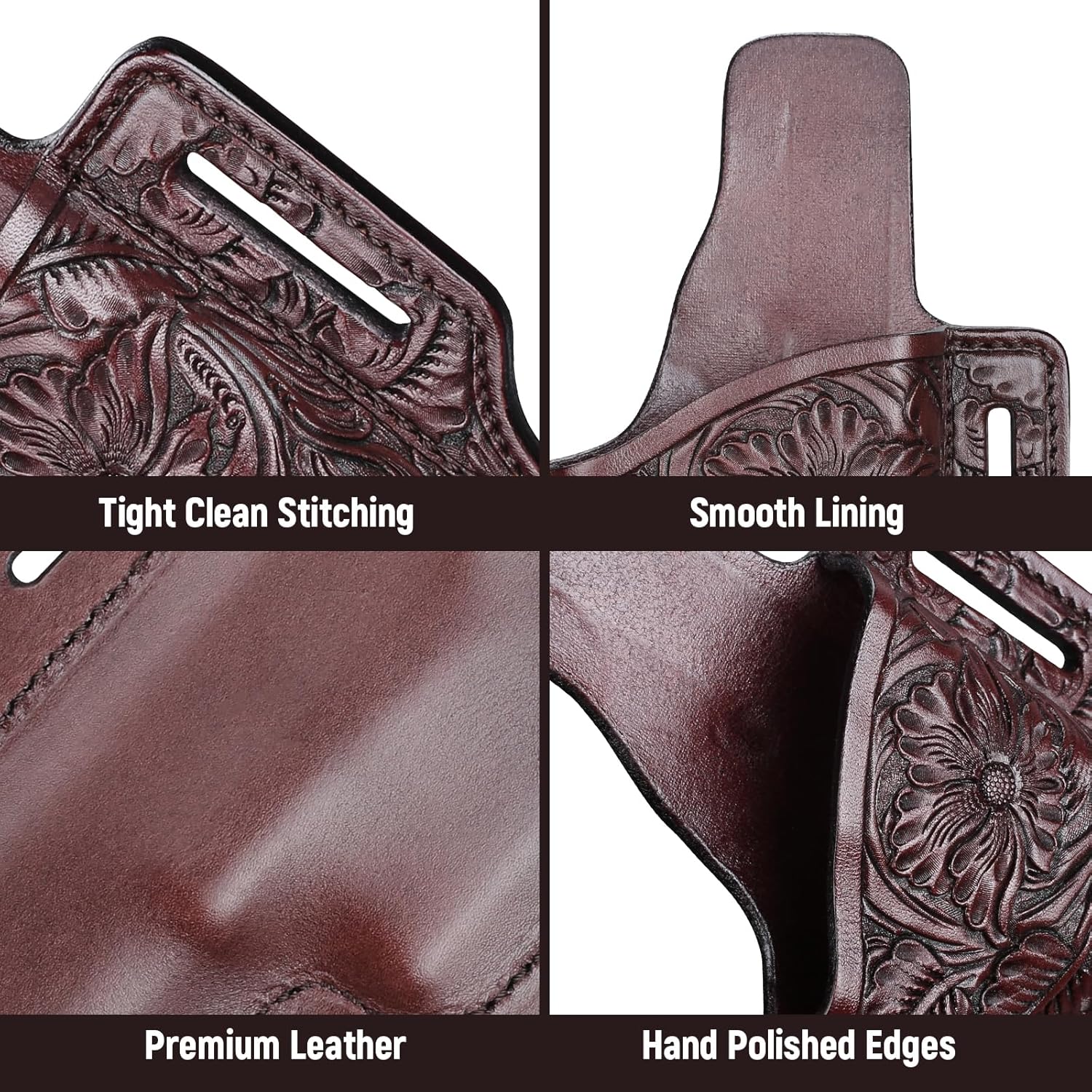 Premium Leather Holster for Women & Men, OWB Western Hand-Carved Holster - Compatible with Glock 17/19 Gen3-5 & 17/19 Gen4-5 MOS, 22/31(Gen3-4), 19X/ 44/45 - Fits 1.5" Belts, Right Hand GUN & FLOWER