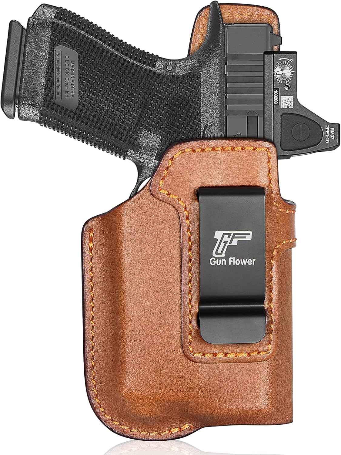 Glock 19/19X/23/32/44/45 IWB Leather Holster w/Olight Baldr S / Baldr Mini / RL Mini - Light-Bearing Optic Cut, Fits MOS Version, 1.5"-1.75" Belts, Right Hand
