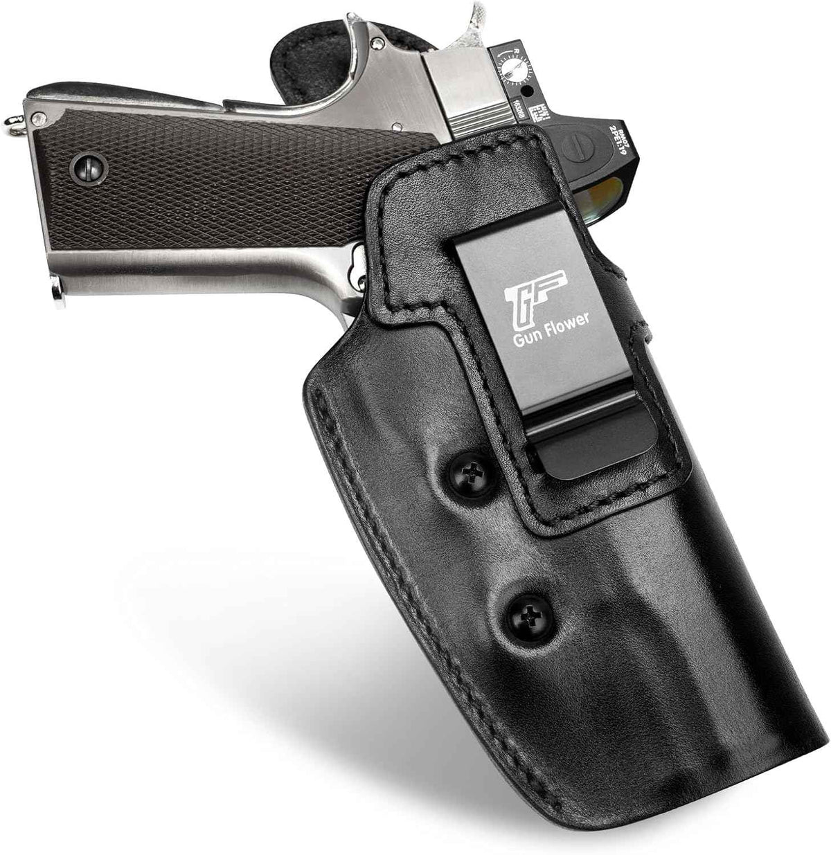 GUN & FLOWER 1911 Holster IWB Leather Optic Cut - Fits 5" / 4.25" / 4" Barrel 1911 firearms with or without Rail (Colt, Kimber, Springfield, S&W, Ruger, Tisas, Rock Island, Remington & More) - Right Hand Concealed Carry