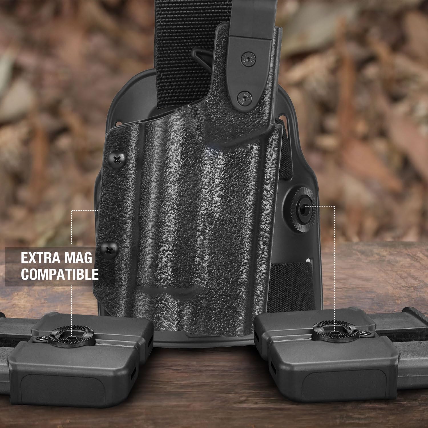 GUN & FLOWER Drop Leg Platform for Glock 17/19 (Gen3-5), Glock 22/23/31/32 (Gen3-4), Glock 19X/44/45 w/TLR-1 - Level 2 Holster + Mag Holes - Adjustable (No Mag Pouches) GUN & FLOWER