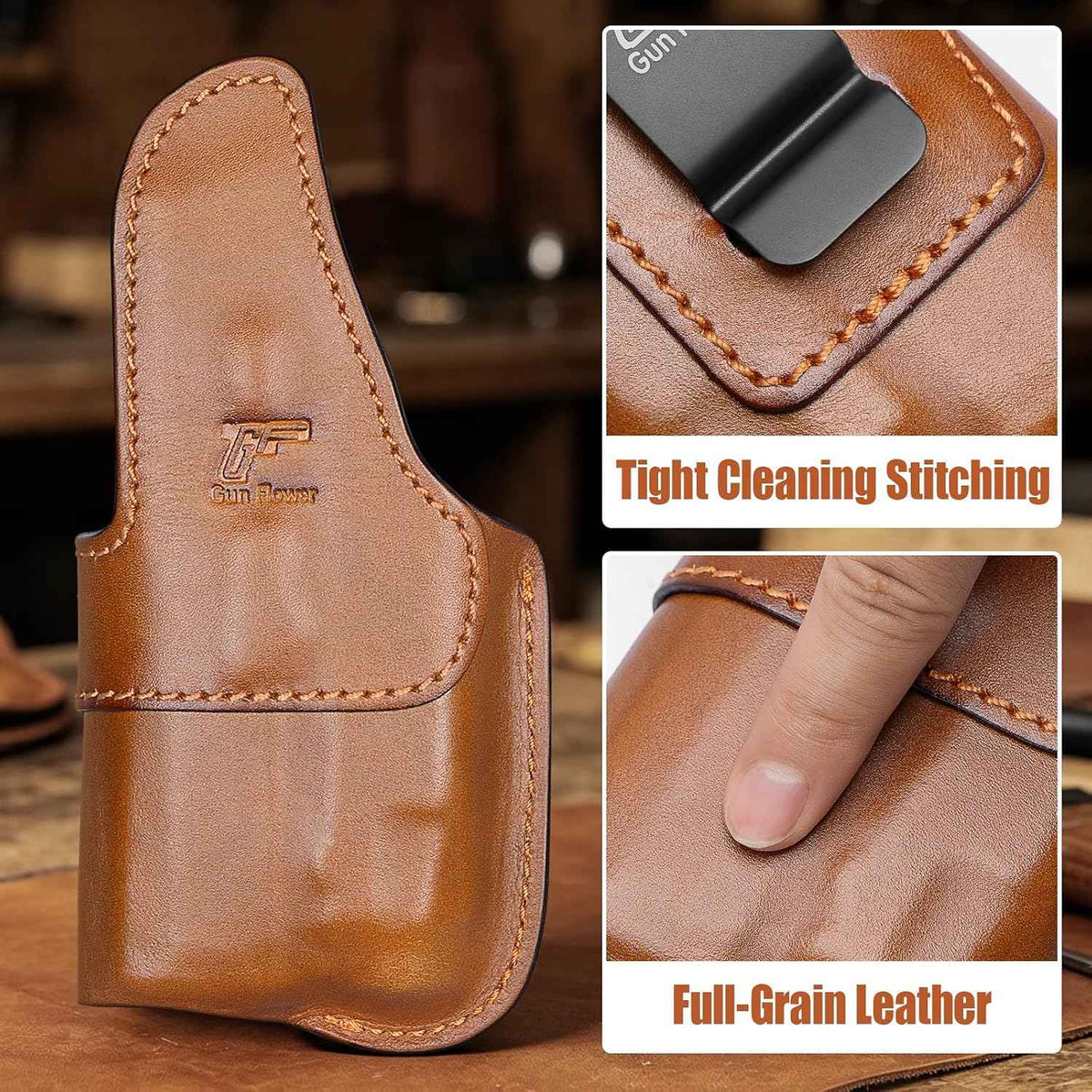 Sig P320 Compact / M18 IWB Leather Holster w/TLR-7 X / HL-X / TLR-7A / TLR-7 - Light-Bearing Optic Ready, Also Fits P320 XCarry & XCompact, 1.5"-1.75" Belts, Right Hand