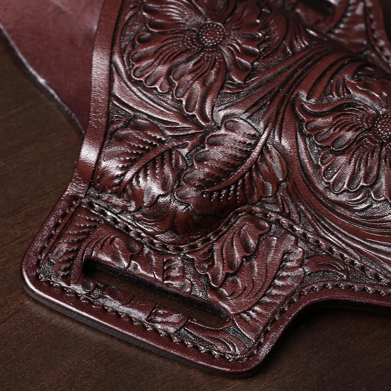 Premium Leather Holster for Women & Men, OWB Western Hand-Carved Holster - Compatible with Glock 17/19 Gen3-5 & 17/19 Gen4-5 MOS, 22/31(Gen3-4), 19X/ 44/45 - Fits 1.5" Belts, Right Hand GUN & FLOWER
