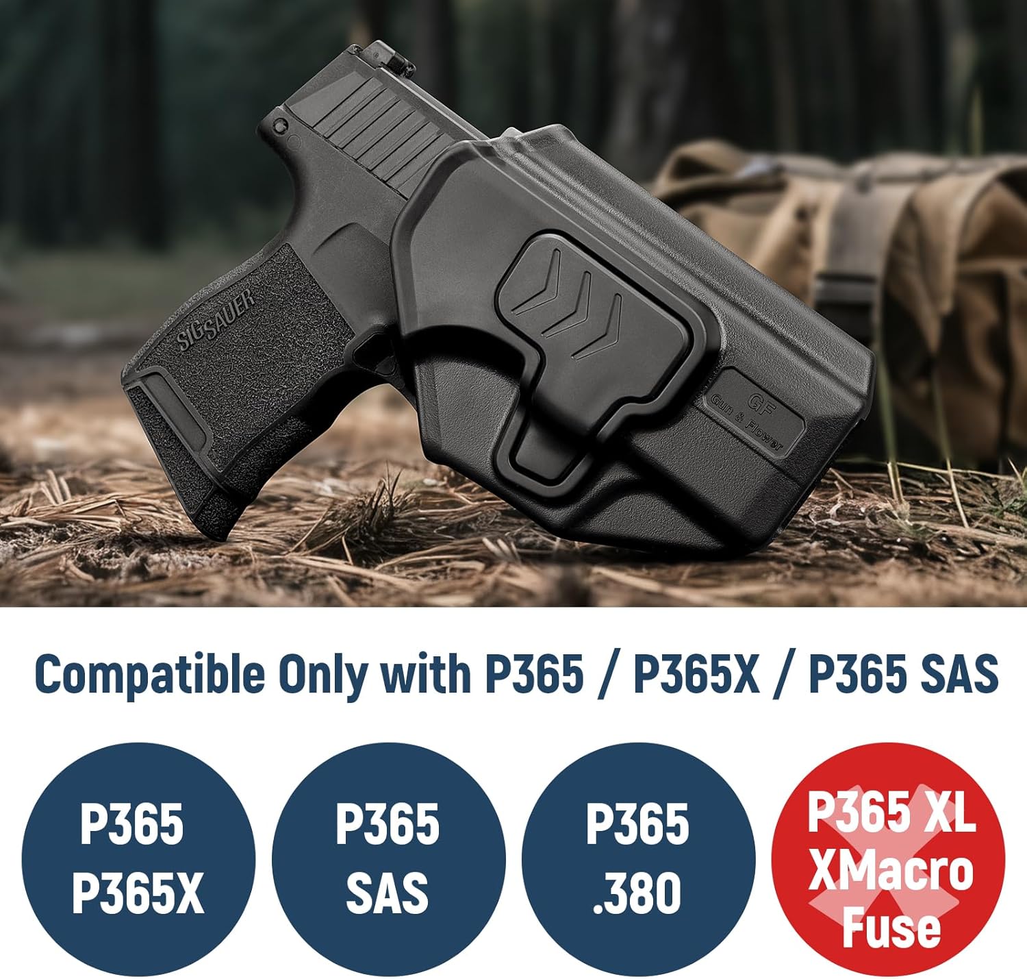 Gun & Flower Belt Clip Holster, OWB Holster for Sig Sauer P365 / P365X / P365 SAS / P365 .380, Index Finger Release, Adjustable Cant, Outside Waistband Carry, Not for XL or XMacro polymerholster