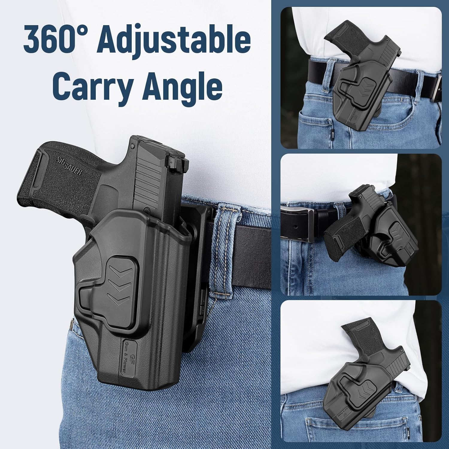 Gun & Flower Belt Clip Holster, OWB Holster for Sig Sauer P365 / P365X / P365 SAS / P365 .380, Index Finger Release, Adjustable Cant, Outside Waistband Carry, Not for XL or XMacro polymerholster