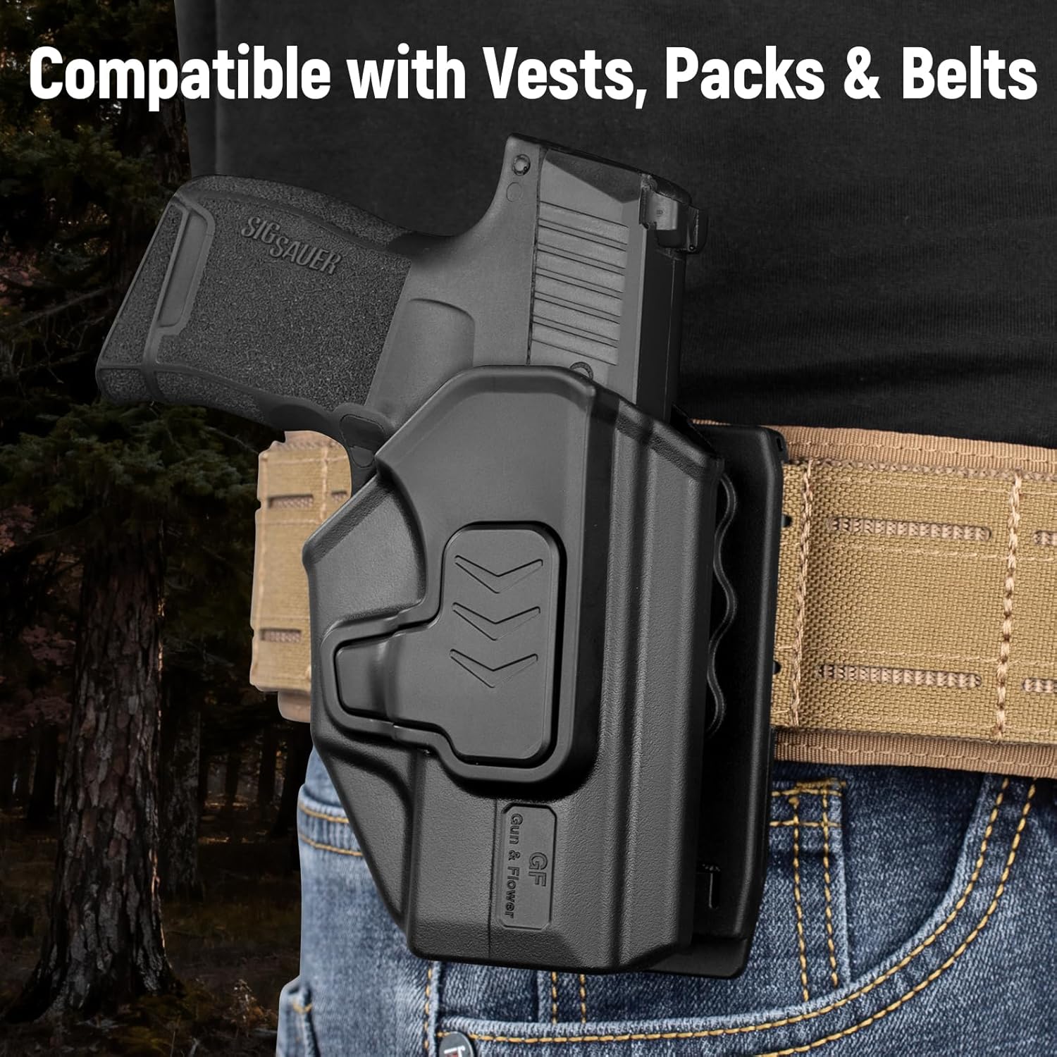 Gun & Flower P365 Holster with Molle Adapter, OWB Holster for Sig Sauer P365X / P 365 SAS / P365 .380, Index Release, Adjustable Cant, Right Hand GUN & FLOWER