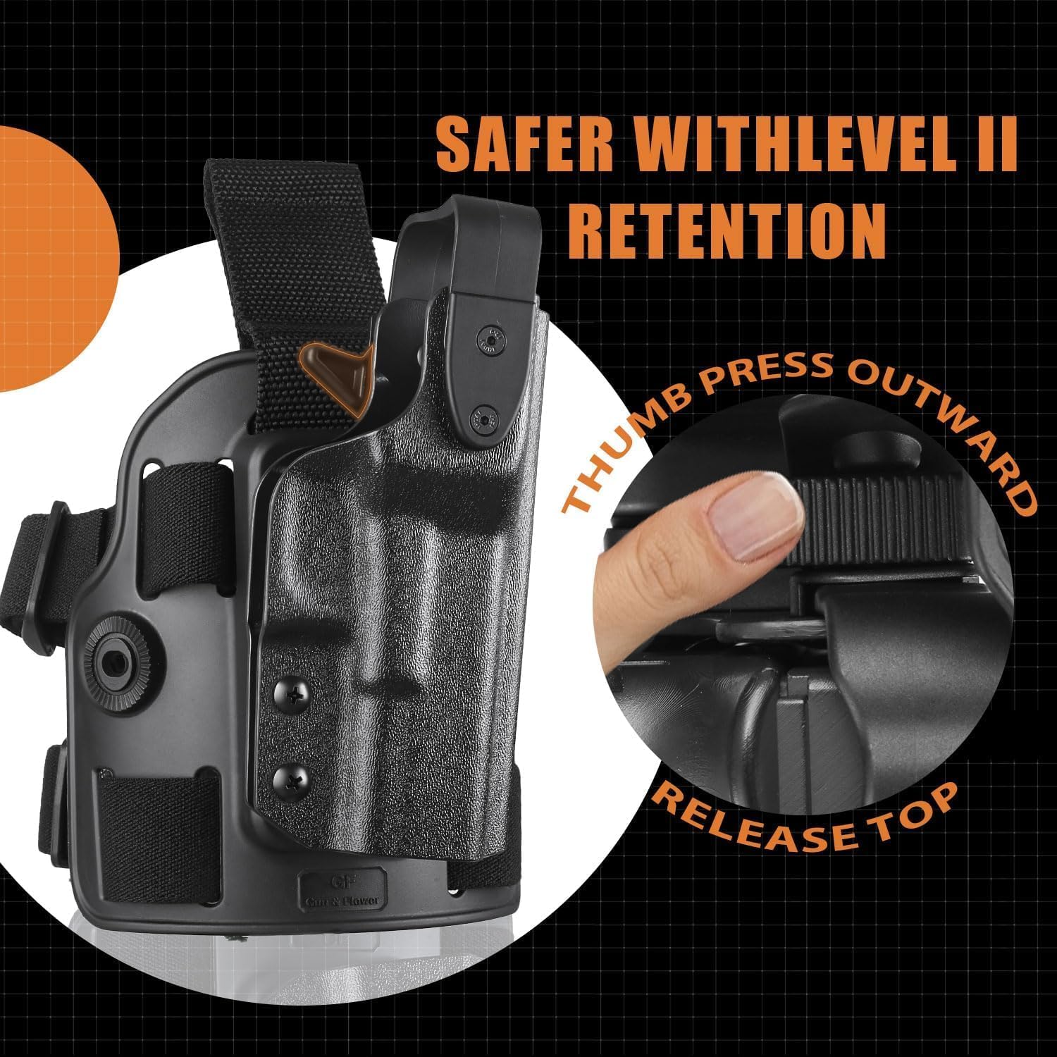 Level II Tactical Drop Leg Holster Compatible with G17 G22 G31 w/ TLR1, Kydex Holster Fits for G17 G22 G31 GUN & FLOWER