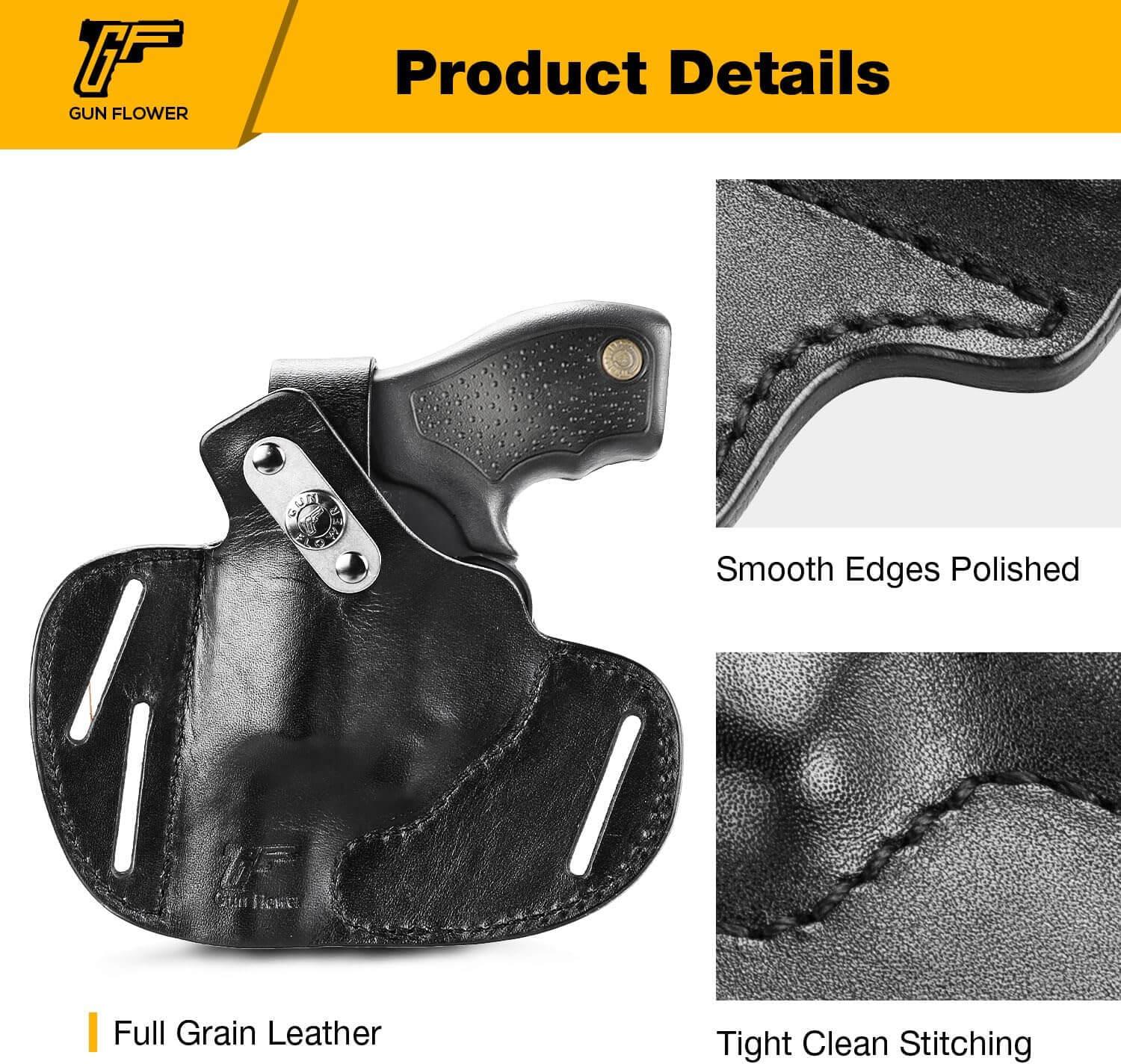Leather Holster for J-Frame & .38 Special Snub Nose Revolvers Gun & Flower