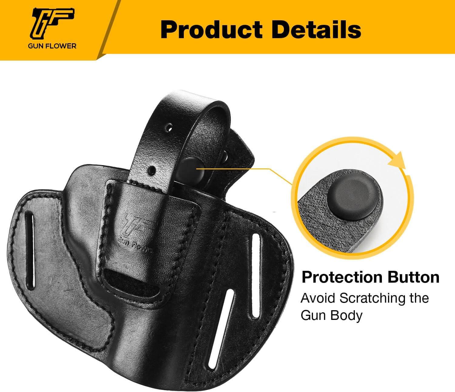 Leather Holster for J-Frame & .38 Special Snub Nose Revolvers Gun & Flower