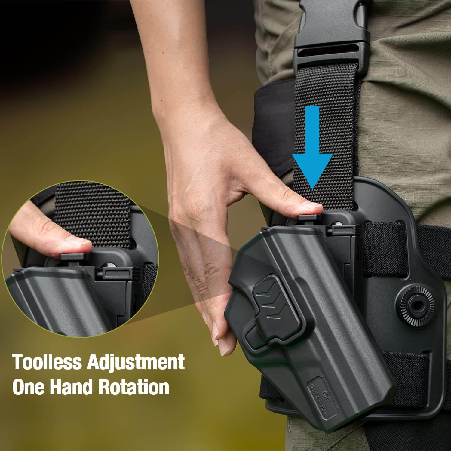 Drop Leg Platform w/ Level 2 OWB Holster, Fit Sig P320 Compact 9mm/.40, Sig P320 Subcompact 9mm/.40, Sig P320 M18 Carry 3.9'', P320 X-Carry / XCompact, Right Hand | Gun & Flower Gun & Flower