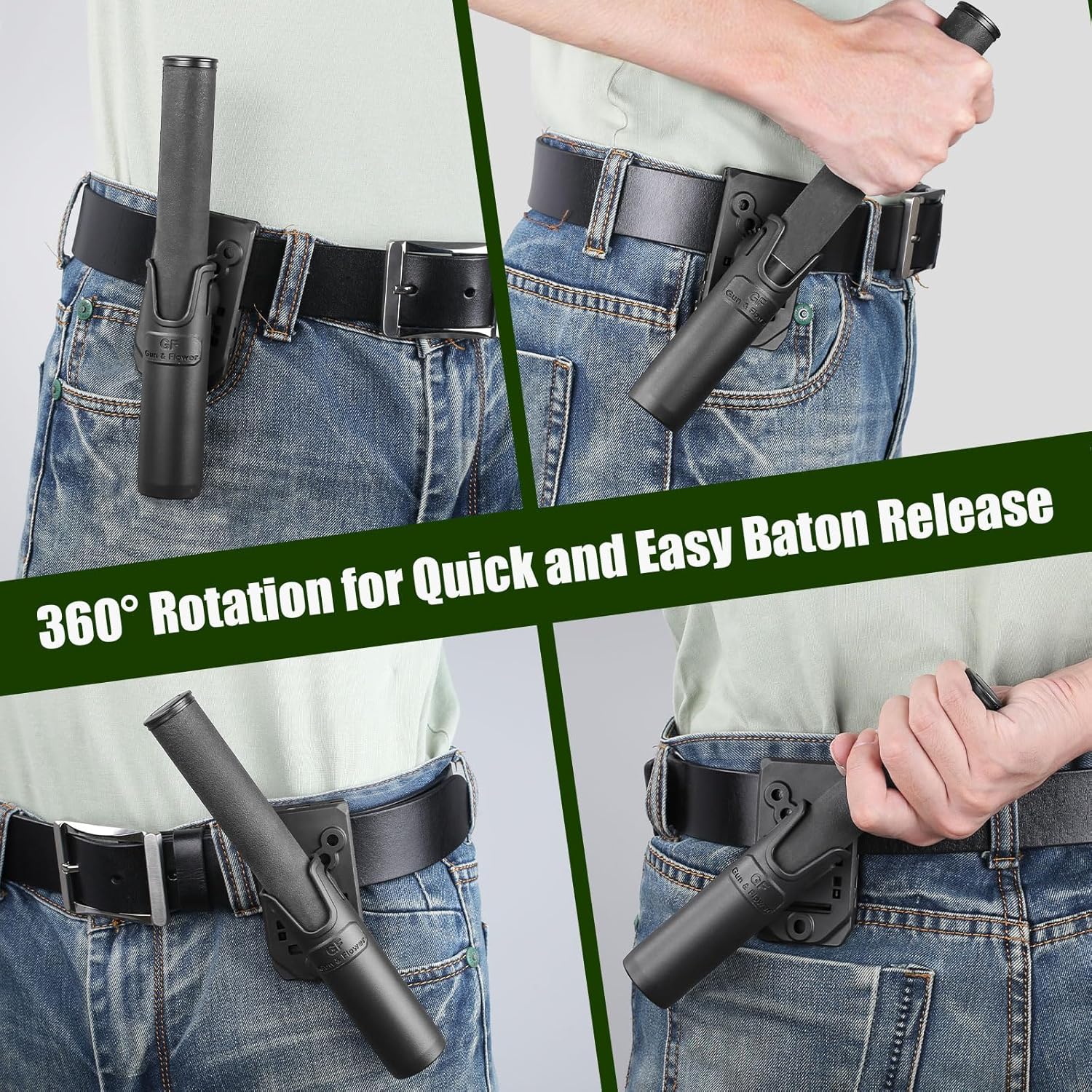 Baton Holder for 1.0 to 1.12 inch Diameter Batons, Expandable Baton Holsters for Duty Belt, 360 Degrees Rotation Tactical Swivelling Baton Pouch, Fits 1.5" 1.75" 2.0" Wide Belt polymerholster
