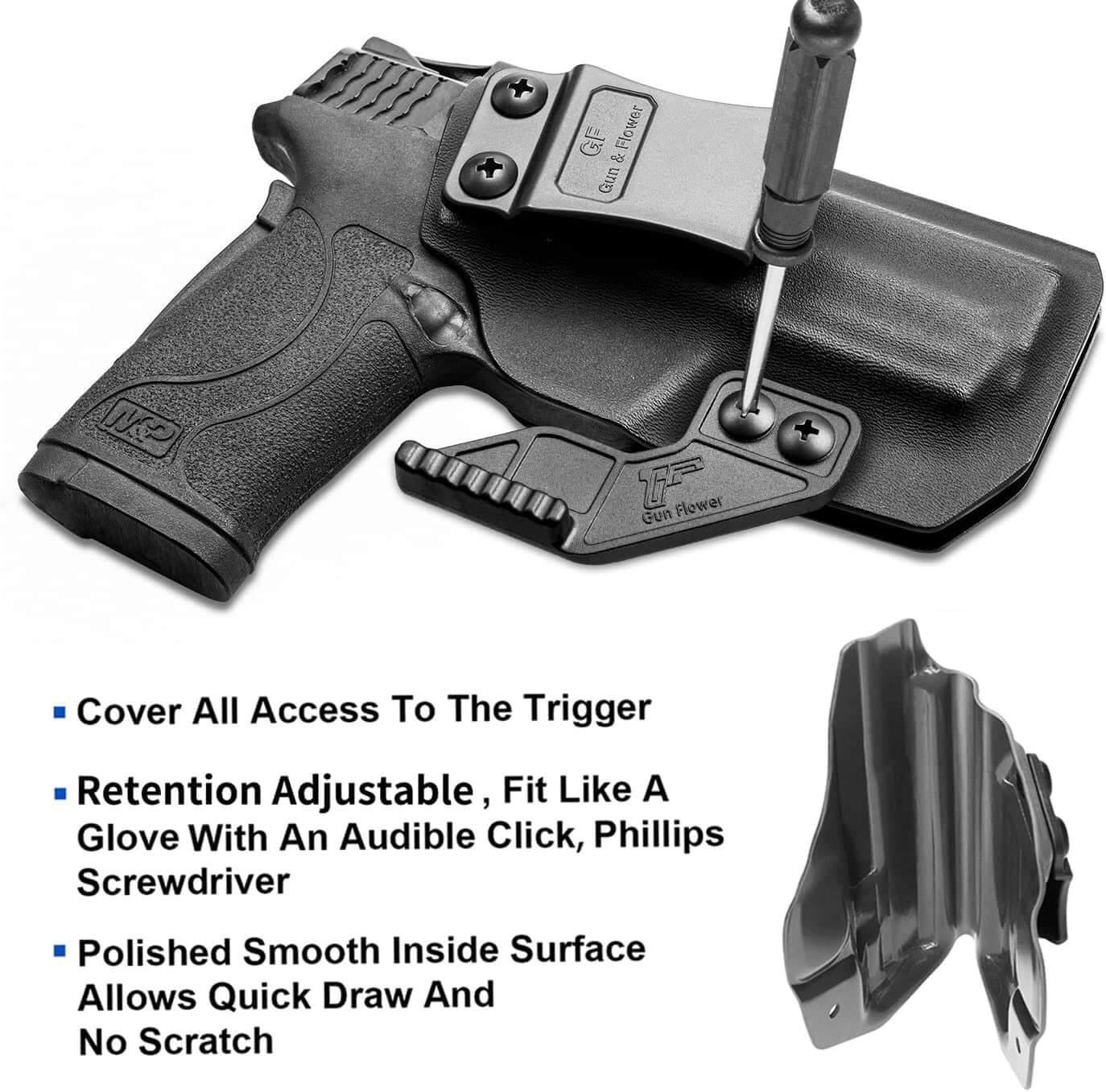 S&W M&P Shield 9mm EZ IWB Kydex Holsters with Claw Adj. Retention | Right Hand Gun & Flower