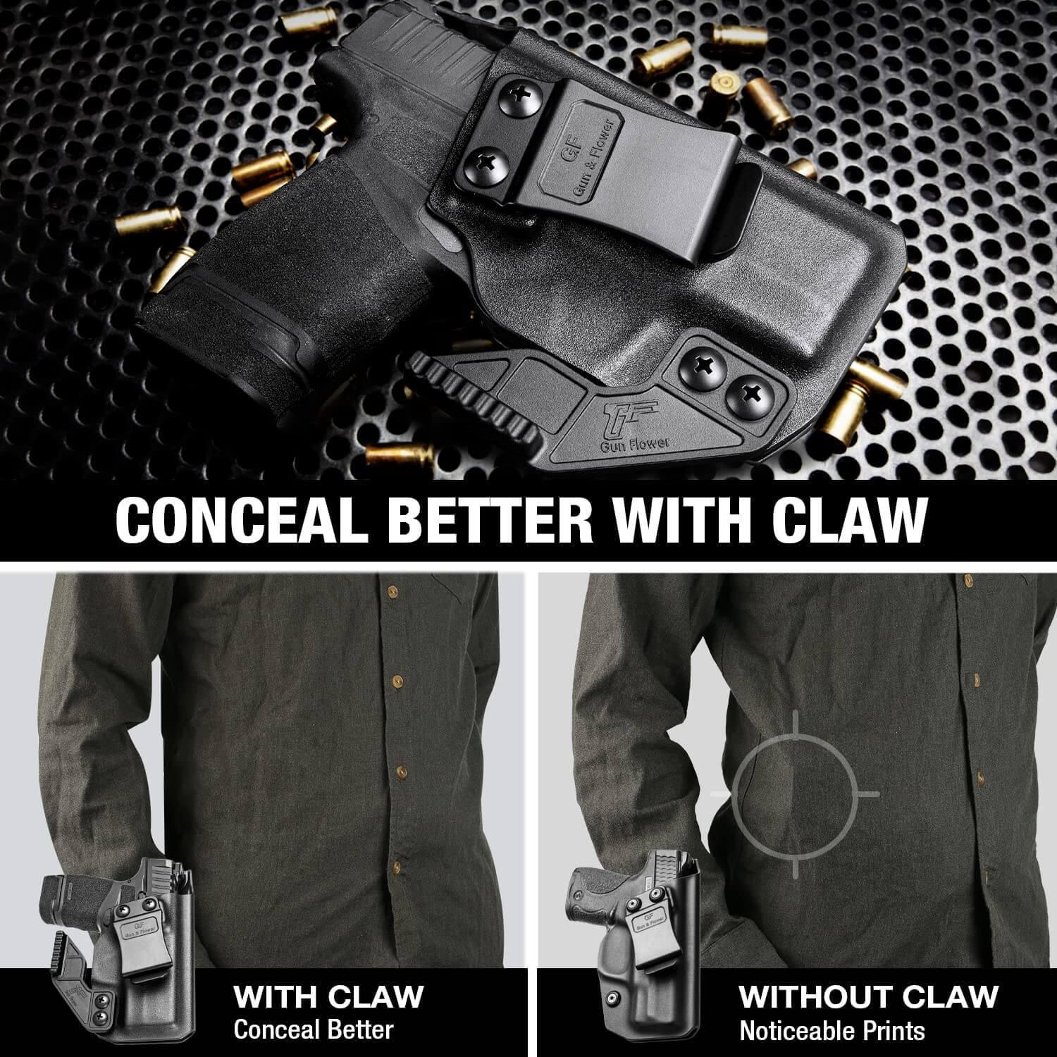 Springfield Hellcat 3" Micro-Compact IWB Kydex Holsters with Claw Adj. Retention | Right Hand Gun & Flower