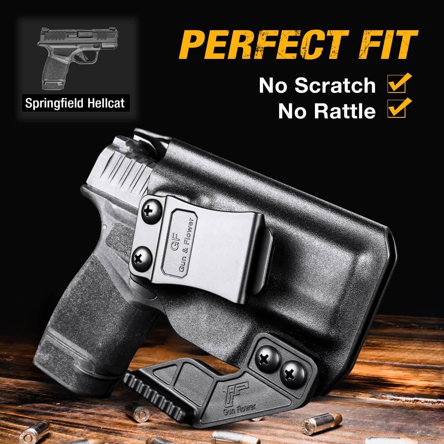 Springfield Hellcat 3" Micro-Compact IWB Kydex Holsters with Claw Adj. Retention | Right Hand Gun & Flower